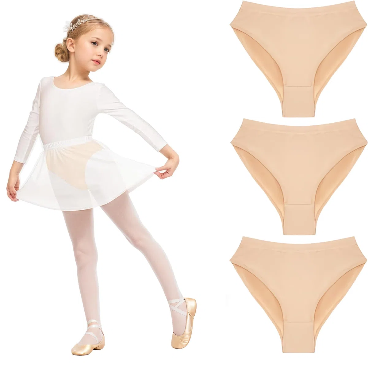 Confezione da 3 mutandine da danza per bambine dai 2 ai 16 anni, senza cuciture, per balletto e ginnastica, in morbido cotone, mutandine da ballo a vita alta, per balletto e principianti, confezione
