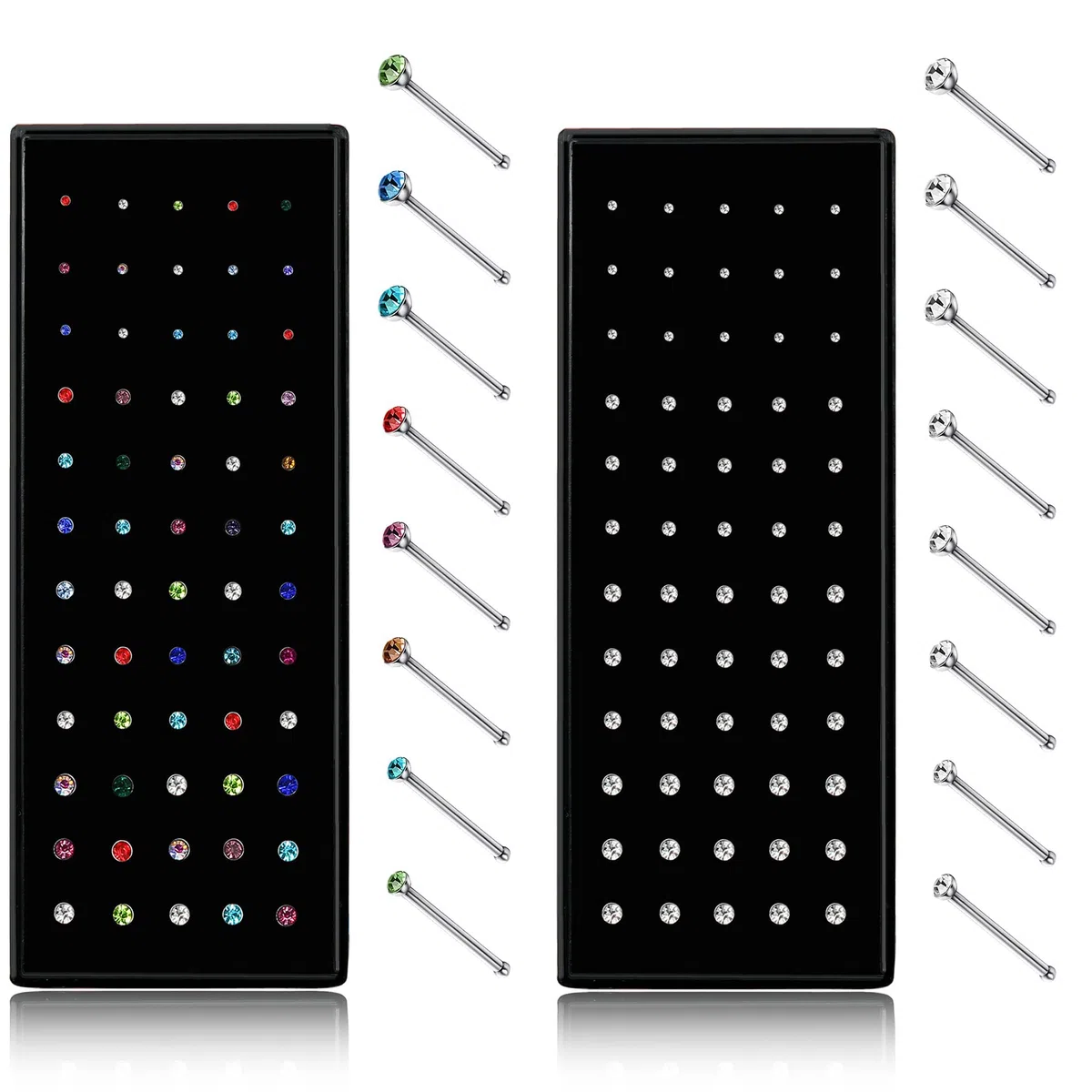 Dochais 120 Pezzi Piercing Naso Acciaio Chirurgico Ipoallergeniche Piercing Naso a Forma di L Dritto CZ Set Piercings Nostril Brillantino Piccolo per Donna Uomo Gioielli 20G 22G 1,5mm 2mm 2,5mm 3mm