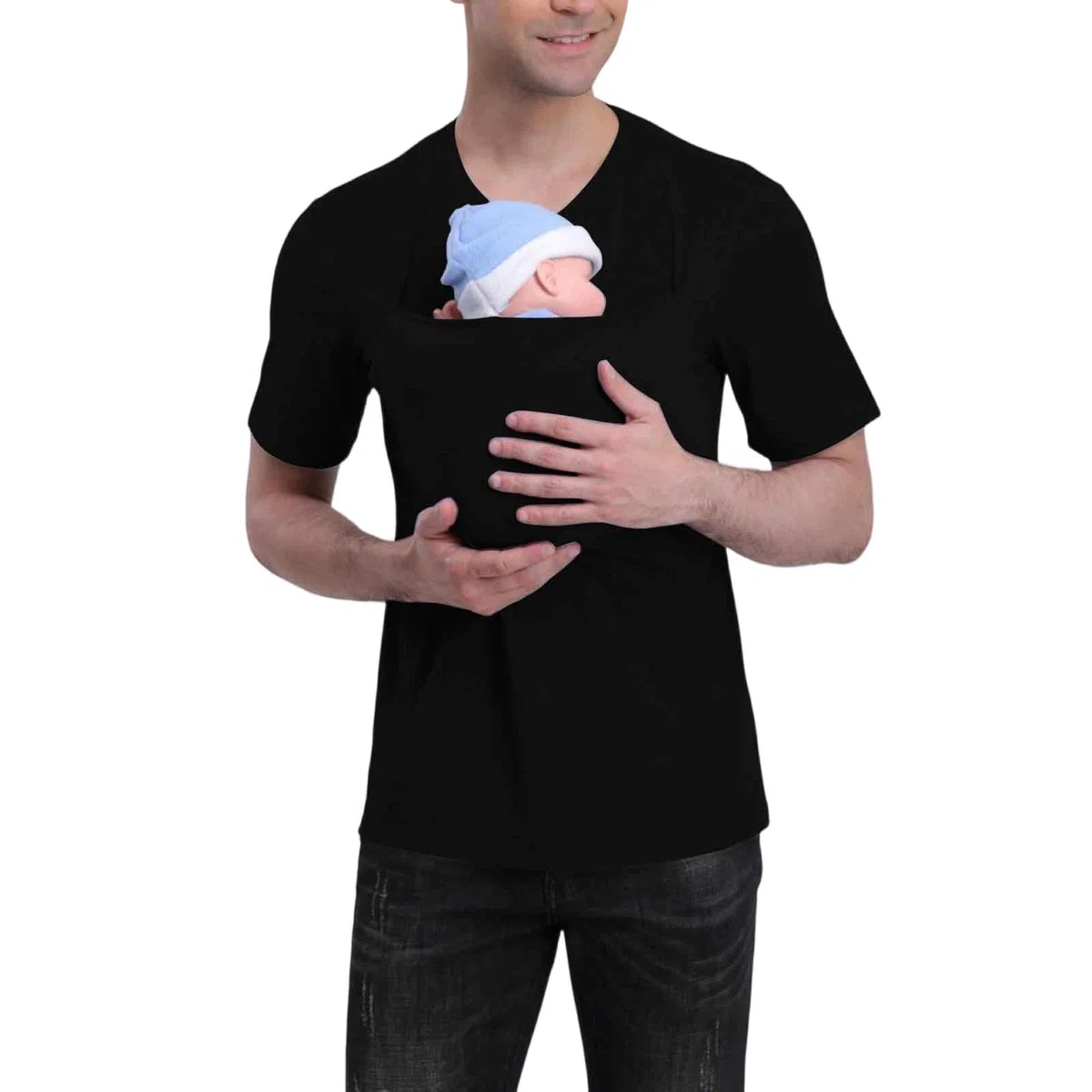 Salopette da Uomo a Tinta Unita con Stampa Canguro Maglietta con Cappuccio Salopette a Maniche Corte con Scollo a V e Tasche a Marsupio Maglia a Maniche Corte