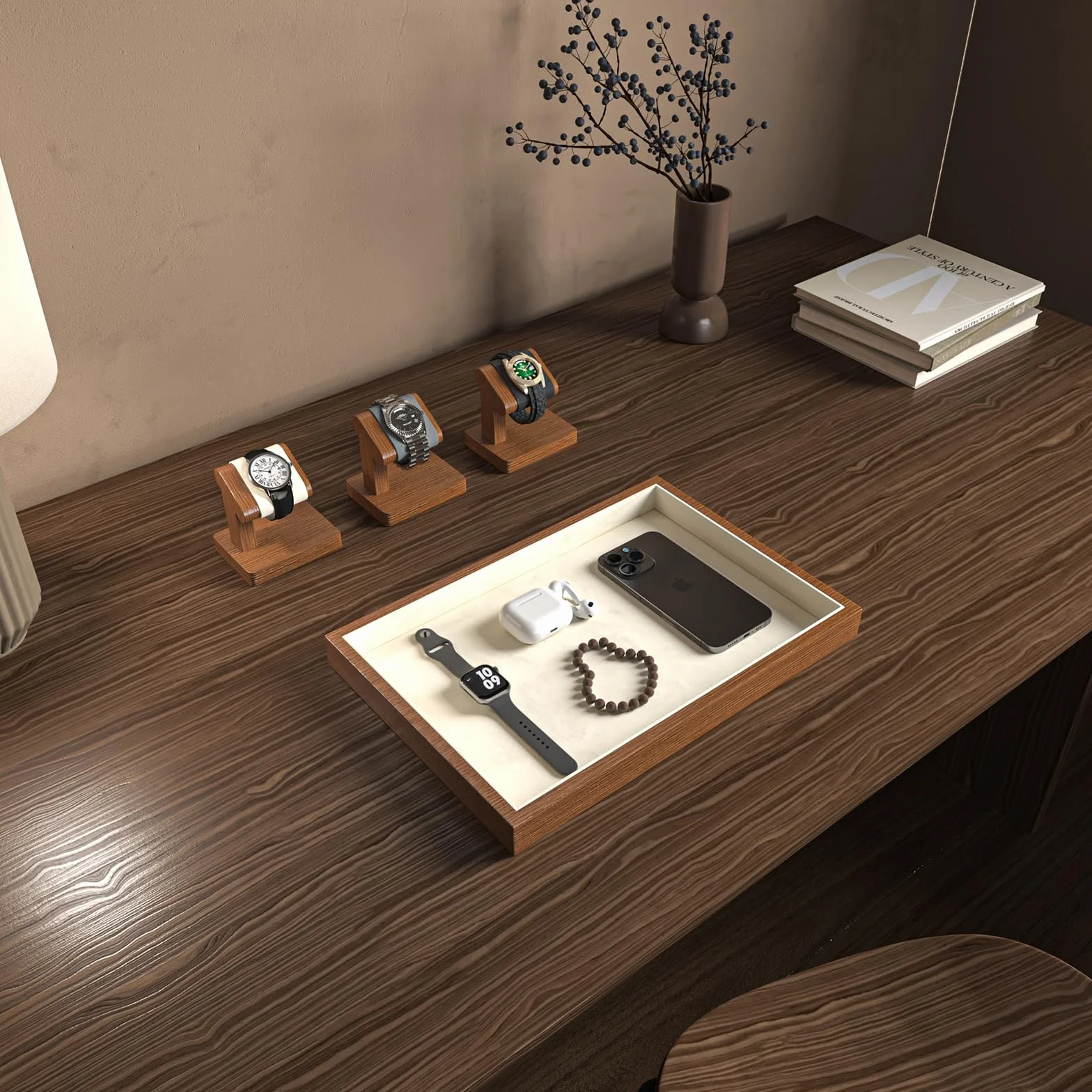 Oirlv Supporto per orologi in legno massiccio, semplice da uomo, in legno Ideale come regalo per lui (nero)