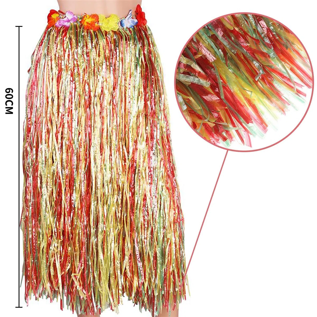 Set Costume Hawaiano ，Hula Gonna in Erba con Fiori Costume Set, Elastico Luau Erba e Hawaiano Fiori Braccialetti, per Hawaiian Decorazioni per Feste