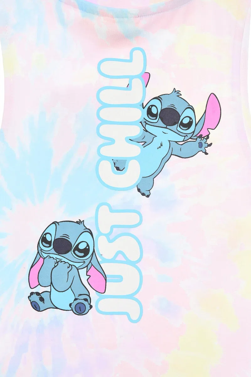 Disney Store Canotta Tie Dye per Bambine con Stitch, Senza Maniche con Nodo, 100% Cotone, Multicolore Arcobaleno, Beach & Love (Rosa, IT, età, 6 Anni)