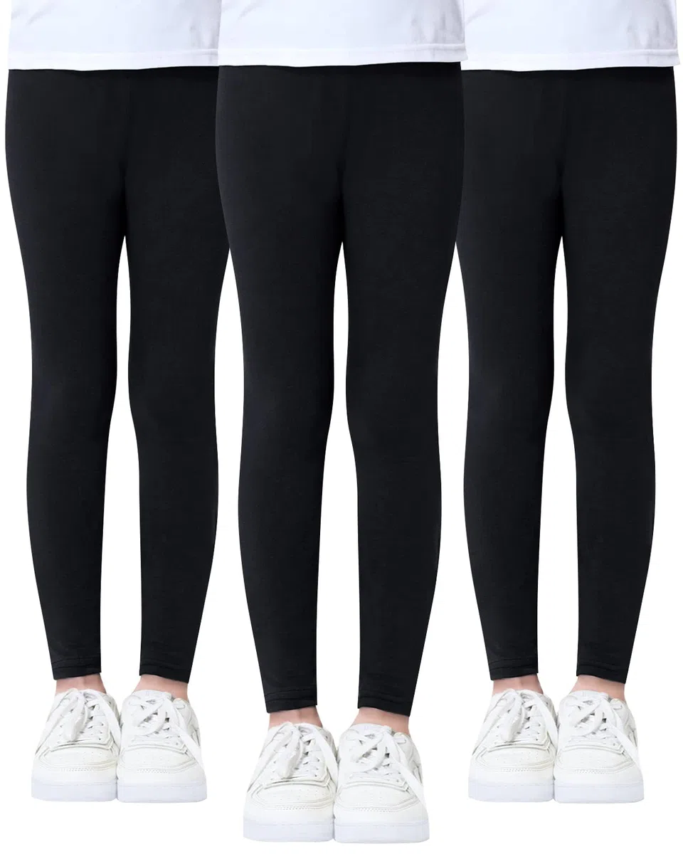 Domee Leggings Lunghi Pantaloni Cotone Bambina Tinta Unita Pacco da 3