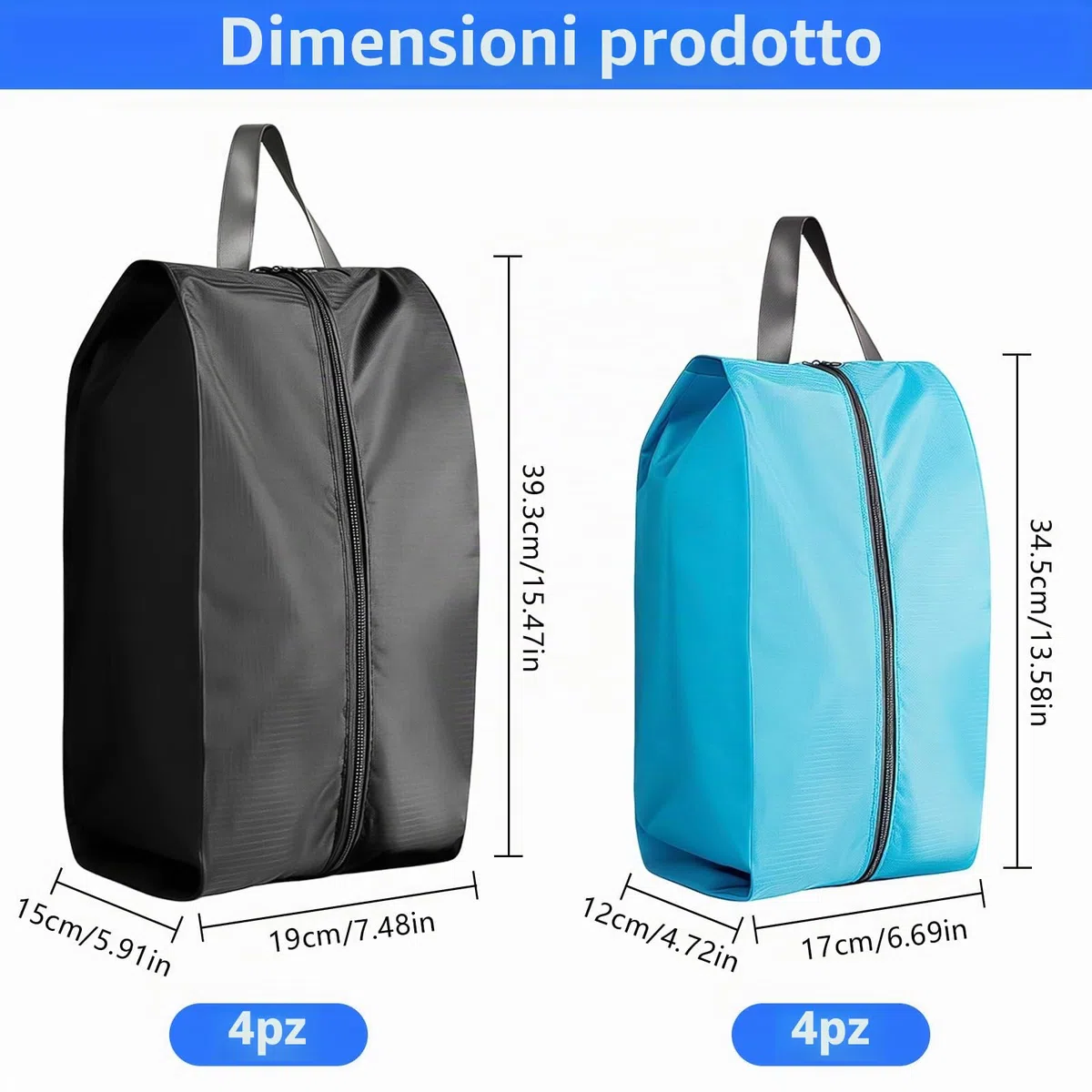 8 Pezzi Sacchetti per Scarpe da Viaggio, Borsa Porta Scarpe con Cerniera e Manico Portascarpe da Viaggio Per Scarpe,Vestiti (2 Misure)