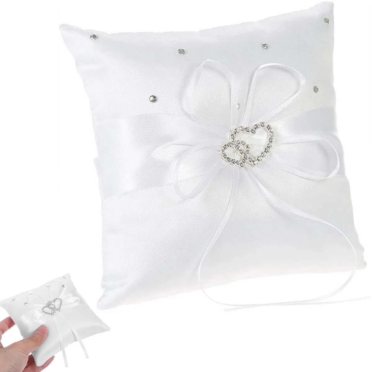 1 Pezzo Cuscino per Fedi Nuziali a Doppio Cuore, 20x20 cm Porta Fedi Matrimonio Romantico, Cuscino per Anelli Nuziali, Elegante Accessorio per Cerimonia Matrimonio (Bianco)