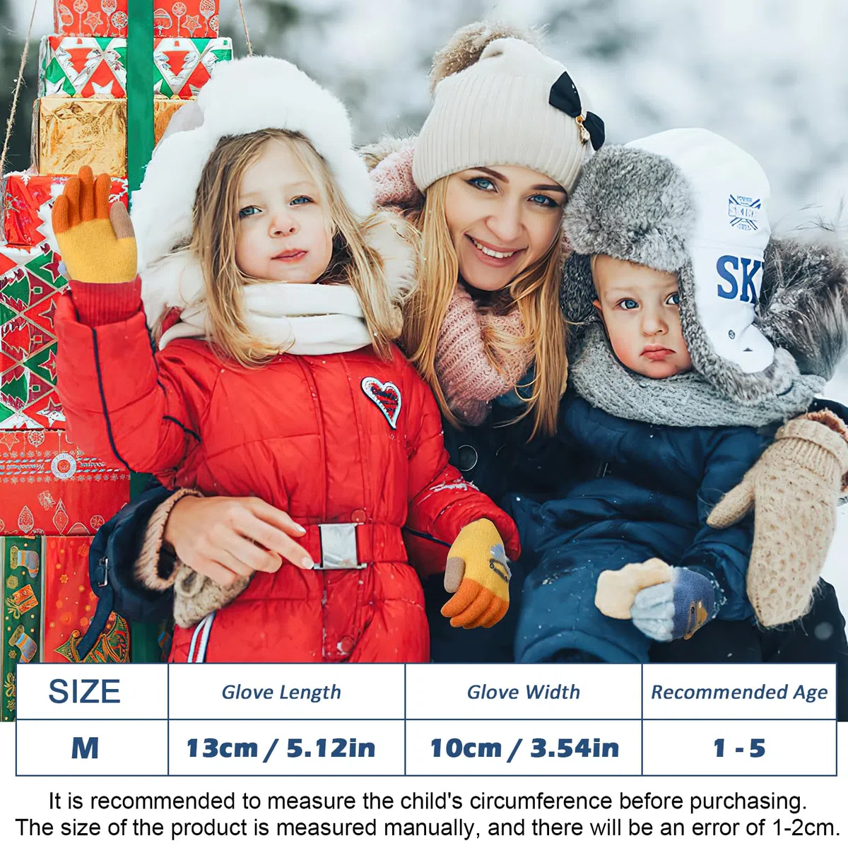 QKURT 3 Paia Guanti Magici per Bambini, Guanti Invernali in Maglia Guanti per Bambini Elastici Guanti Termici con Dita Intere Guanti Natalizi di Compleanno per Ragazze Ragazzi da 1 a 5 Anni