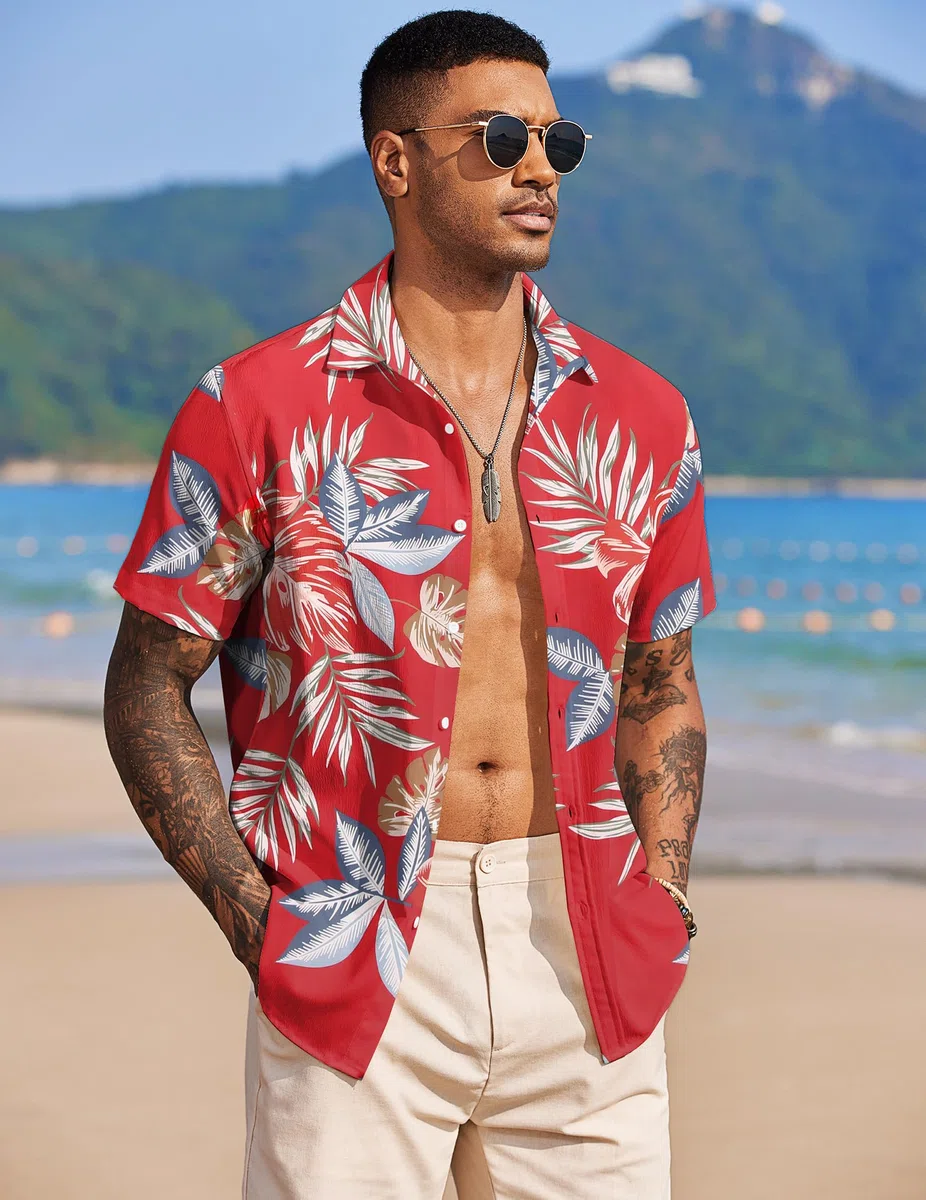 COOFANDY Camicie Hawaiane Uomo Maniche Corte Camicie Estive Casual Spiaggia vestibilità Regolare Camicia Tropicali Floreale
