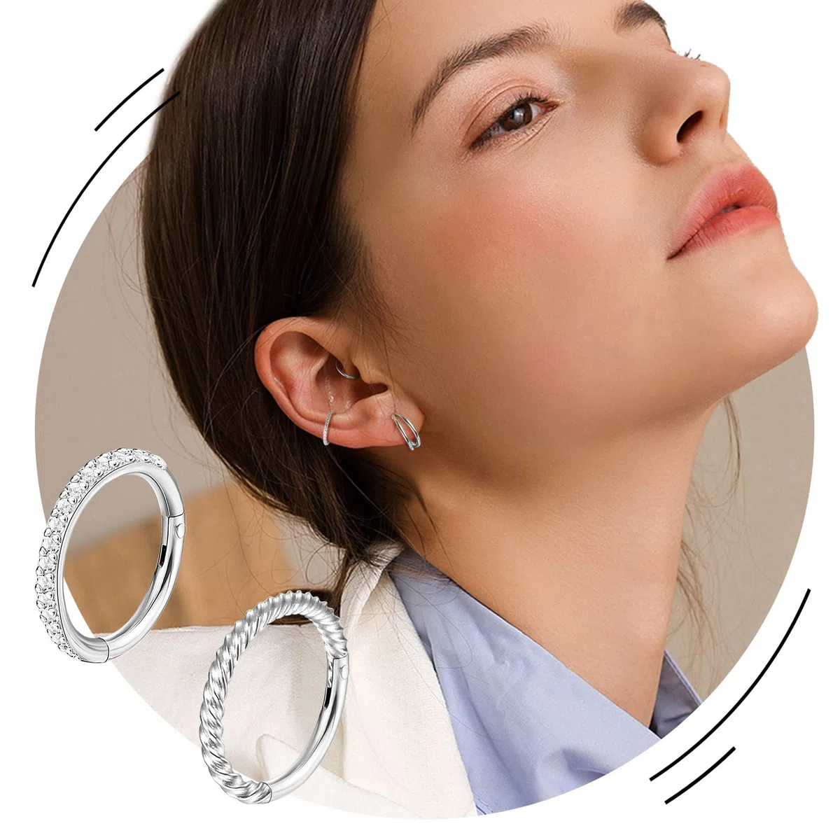 Diamday 5 Pezzi di Piercing al Naso in Acciaio Chirurgico 18G 16G per Donne Anelli a Forma di Fiocco con Zirconia Anelli di Setto Articolati con Chiusura a Scatto Gioielli per Piercing 8mm 10mm