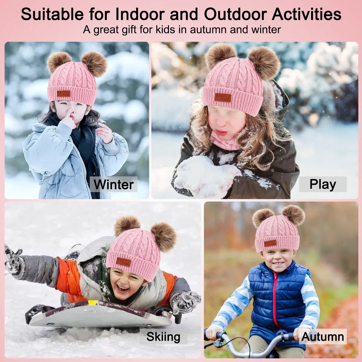 Baynetin 3 Pezzi Bambini Inverno Beanie Cappello Sciarpa Guanti Set Termico Maglia Crochet Spessa Pom Kids Beanie Cappello Sciarpa Guanti 3 in 1, per 1-6 Anni Ragazzi Ragazze
