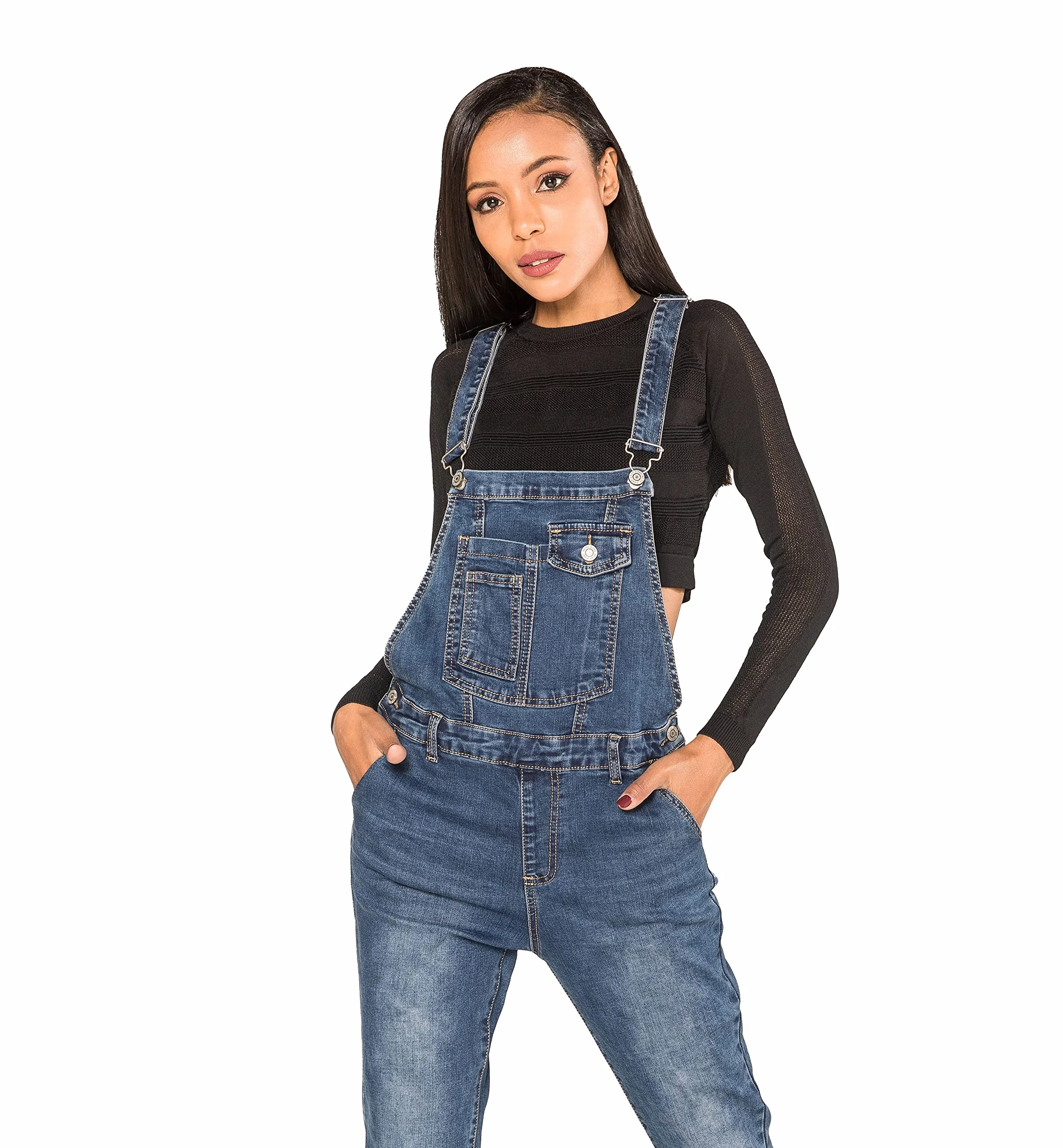 Nina Carter Salopette da donna, in denim, stile vintage, tuta estiva