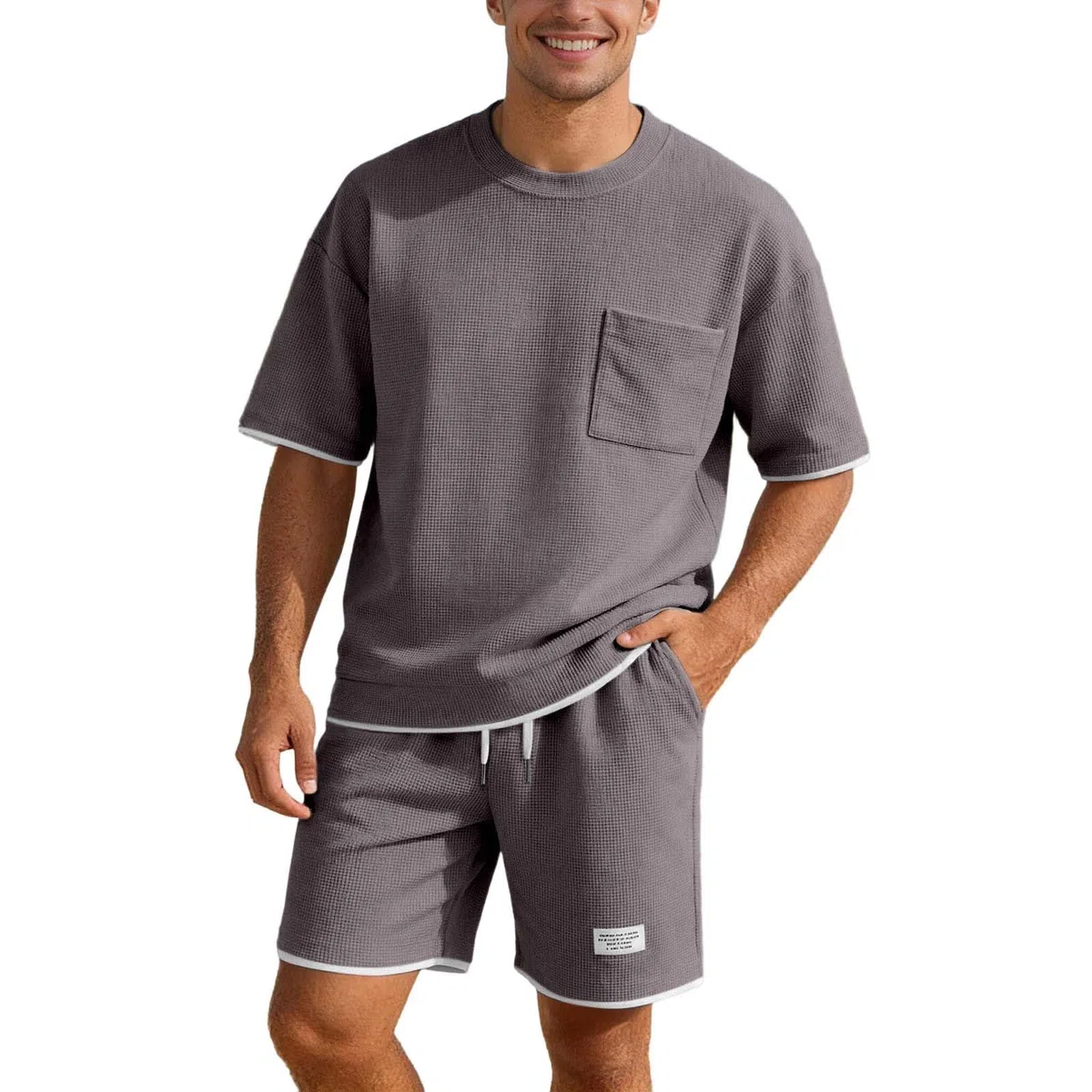 Completo Uomo Estivo 2 Pezzi - Corta Tuta Uomo Estiva Leggera e Traspirante Pantaloncini e Maglietta Abbigliamento Manica Corta Scollo Tondo T-Shirt Sportivo Completi con Tasche e Coulisse