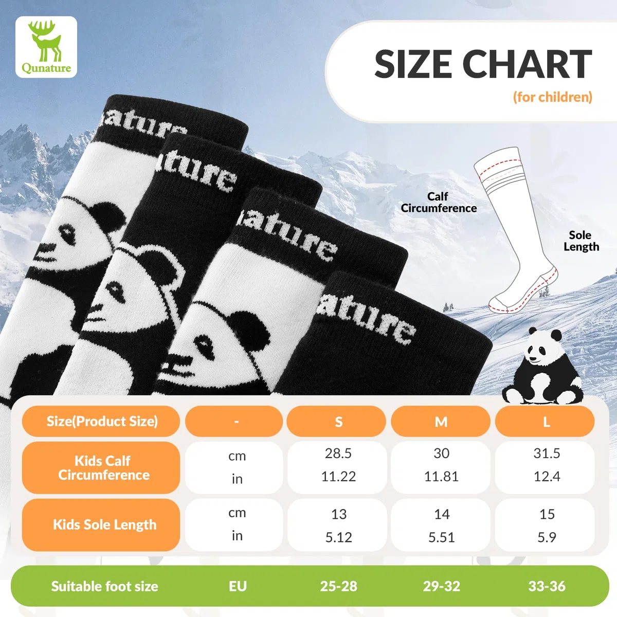Calze da Sci Bambini, Calze Panda Caldi Invernali, Calze Carine Neve a Compressione, Calzini al Ginocchio, Adatto per Neve Sci Snowboard Escursionismo, 1 Paio, Taglia 25-36