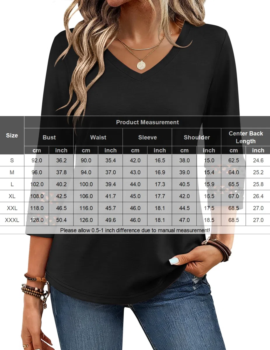 Zeagoo Camicia Donna Elegante Maniche 3/4 Camicie Scollo a V Camicetta Traforato Blusa Estive Ampia Tunica Top S-3XL