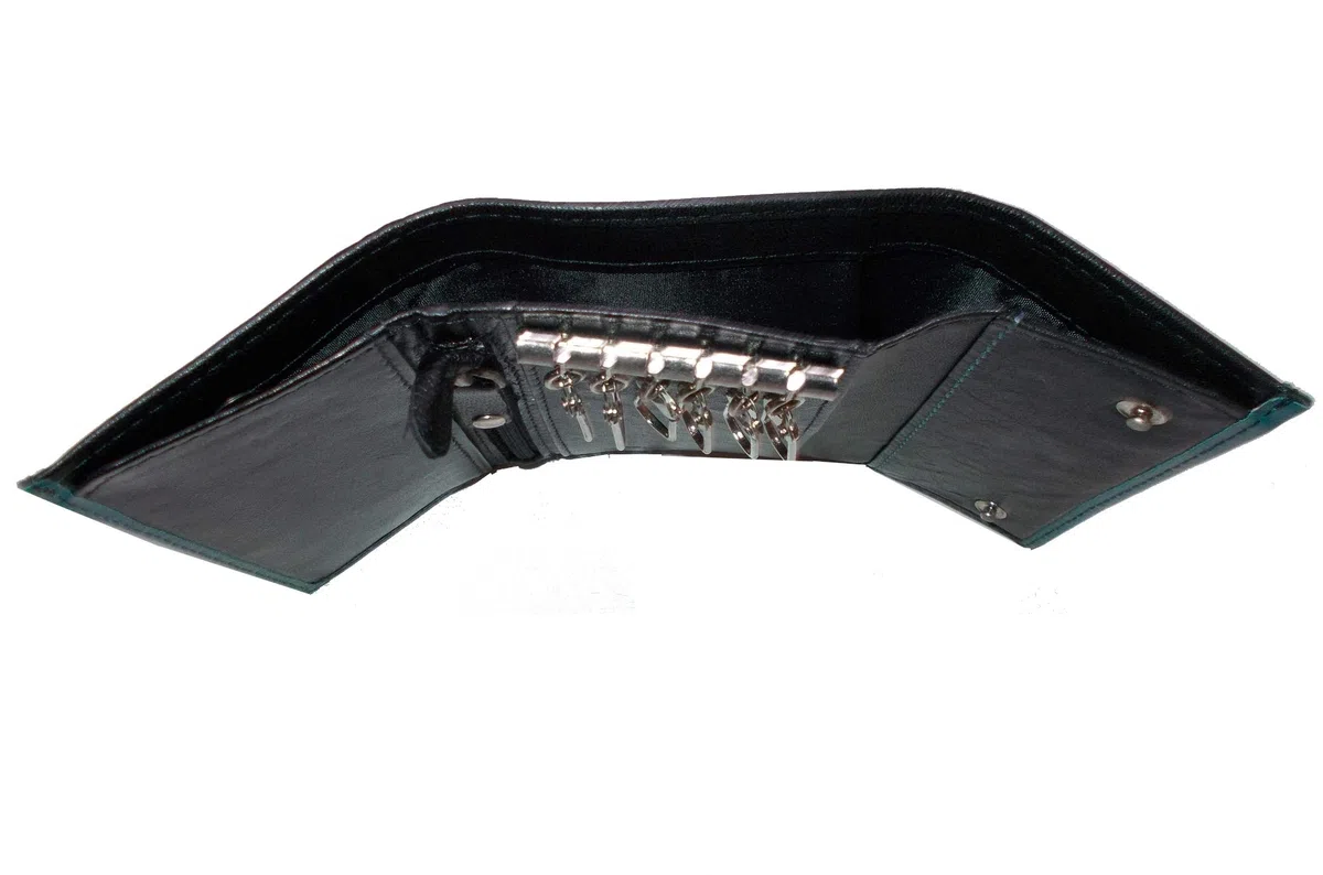 Carraro Portachiavi 6 Ganci con Tasca Portabanconote e Zip Interna Portamonete. Vera Pelle Di Vitello (Nero)