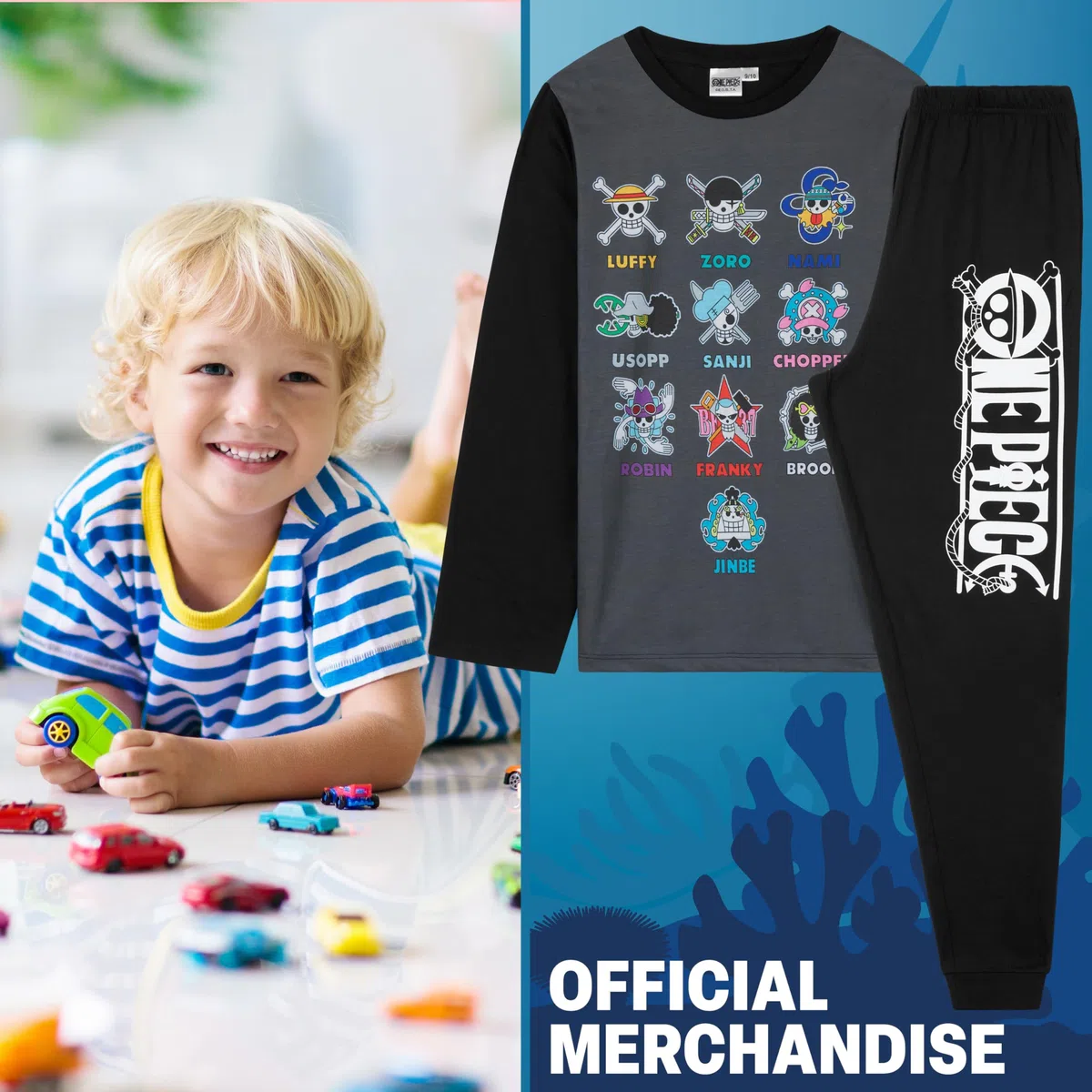 One Piece Pigiama Bambino Set, Lungo Pigiami Bambini T-Shirt e Pantaloni, Abbigliamento da Casa Set, Regalo Ragazzo