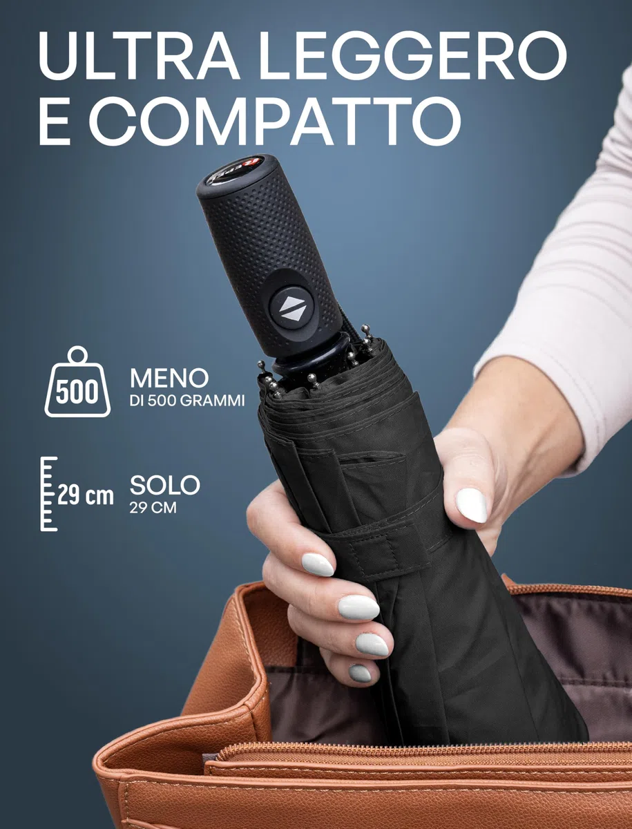 Repel Umbrella Ombrello Pieghevole AntiventoCompatto e Resistente – Apri e Chiudi Automatico - Struttura in Fibra di Vetro, Telo Impermeabile – Ombrello Portatile Perfetto per Zaino, Borsa e Viaggi
