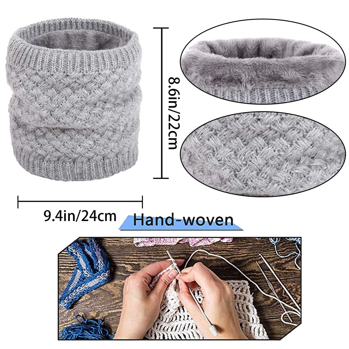 CheChury Cappello Sciarpa e Guanti Touch Screen Donna Invernali Berretto in Maglia con Sciarpa Beanie Con pompon Collo della Ciarpa 3 Pezzi per Donna Infinity Scaldacollo Morbido Tessuto
