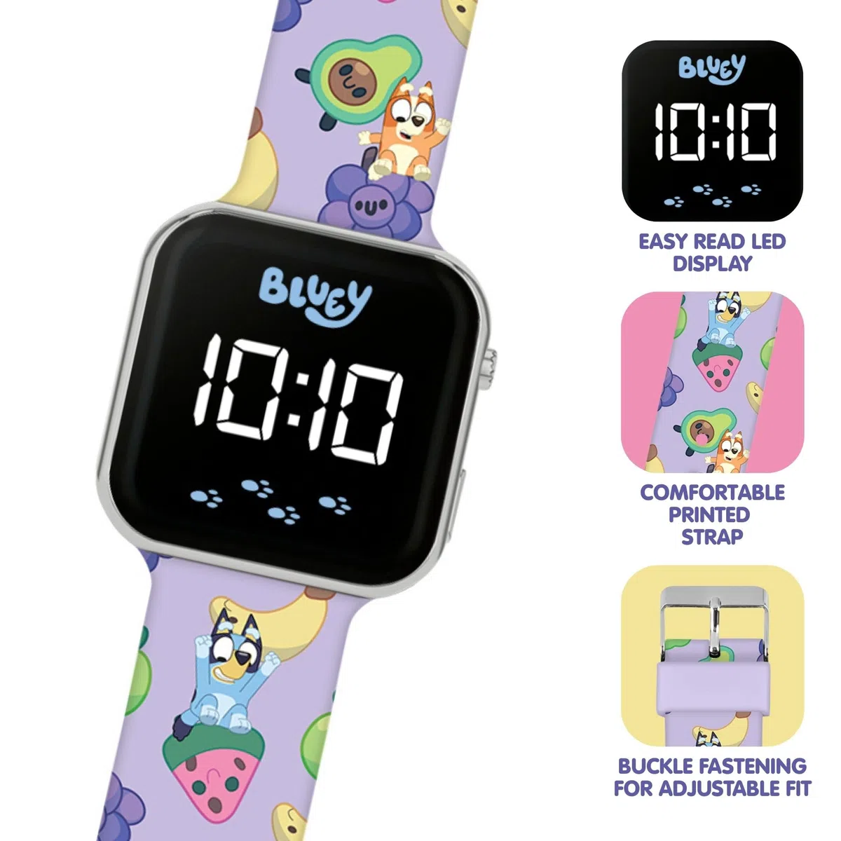 Accutime Bluey Kids Fruits - Orologio con display a LED con cinturino in silicone per bambini