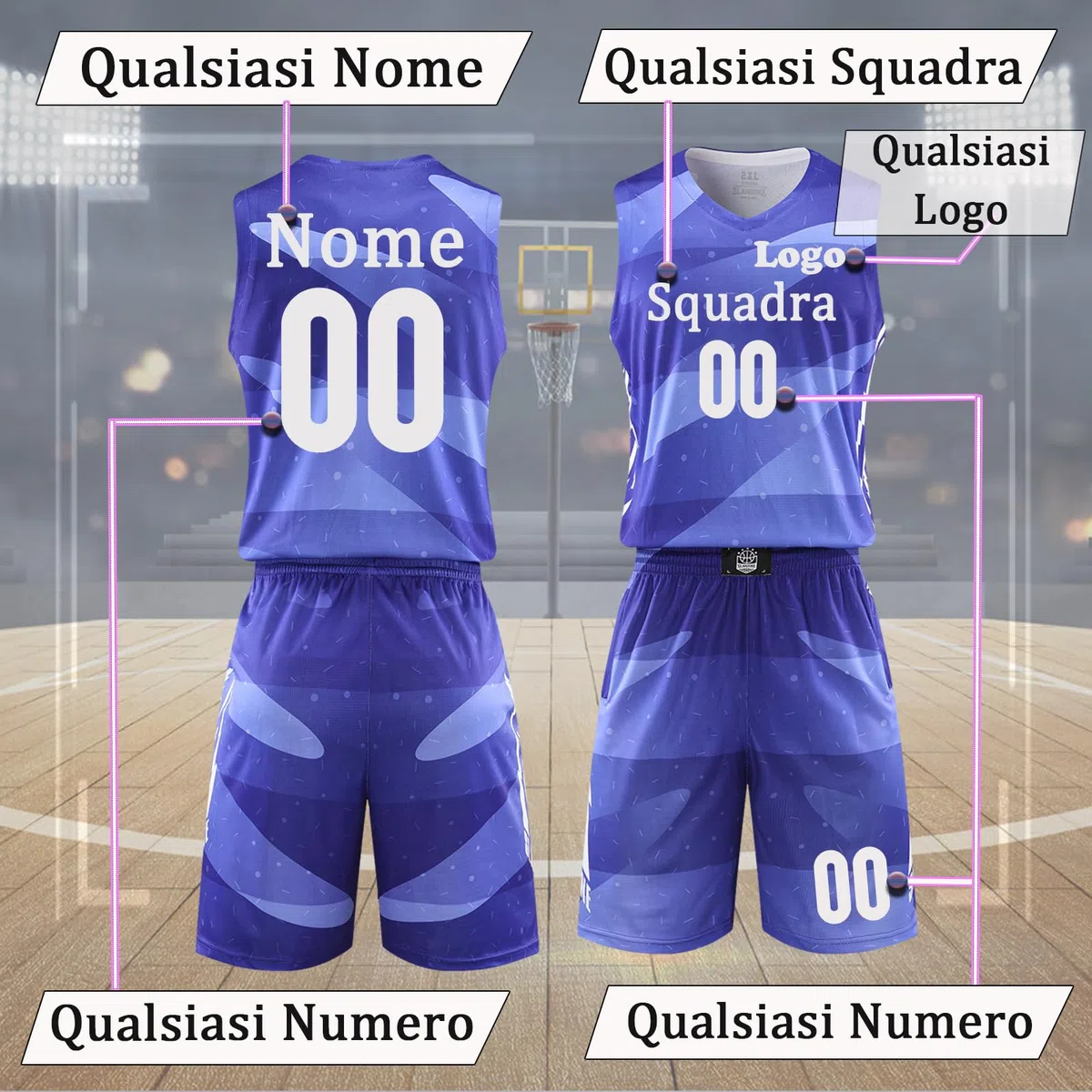 Divisa Basket Personalizzato Personalizzabile Completo da Basket Nome Stampato Numero Logo per Uomo/Ragazzo/Bambin