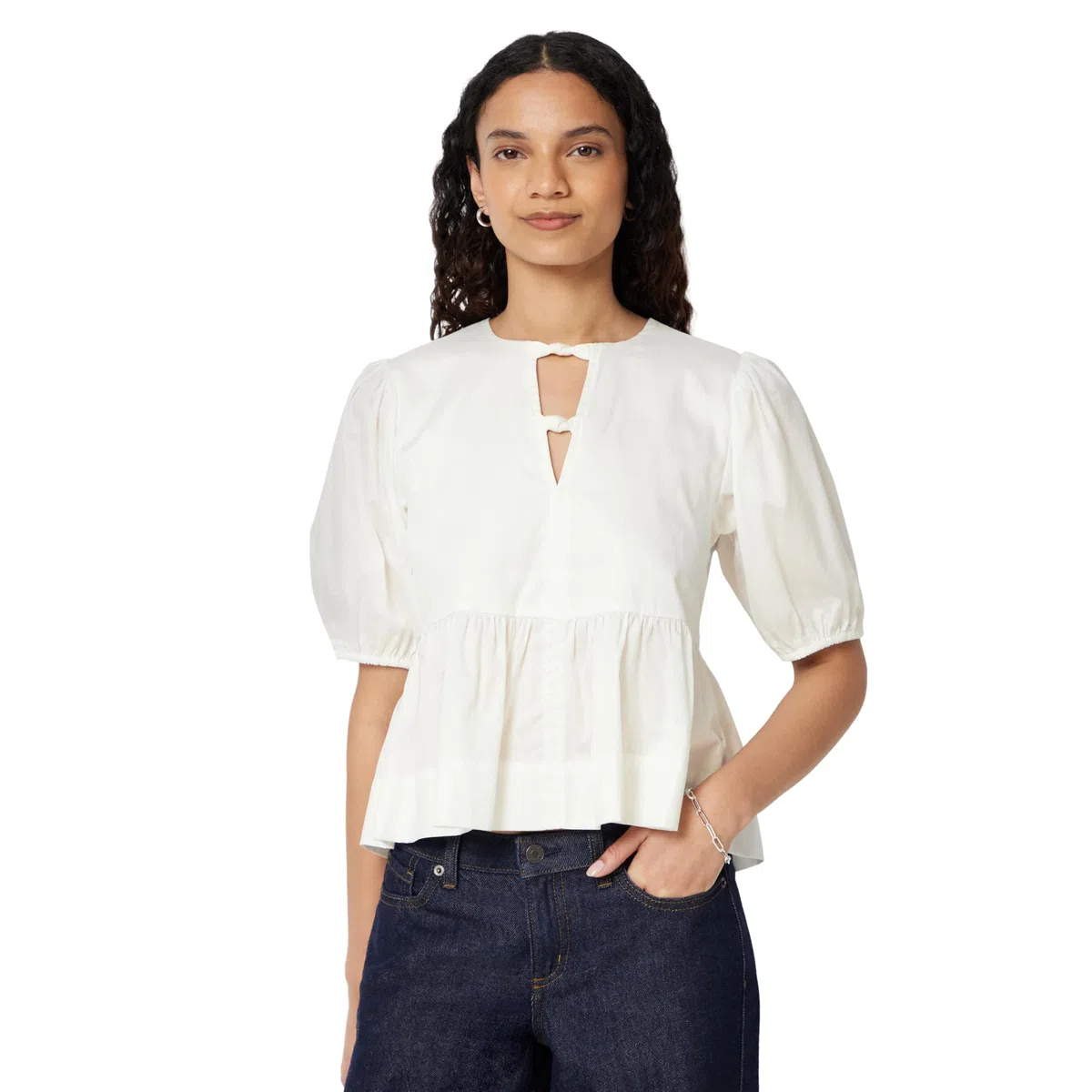 Amazon Essentials Donna Camicetta Peplo in Rasatello di Cotone dalla vestibilità Comoda