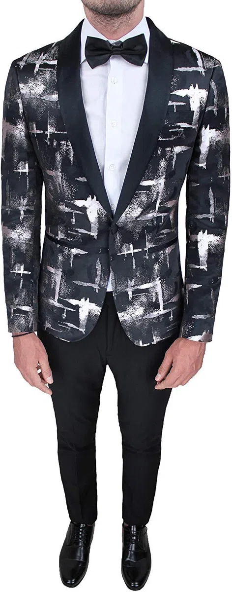 Evoga Abito Completo Uomo Class Sartoriale Damascato Elegante Smoking Vestito Cerimonia