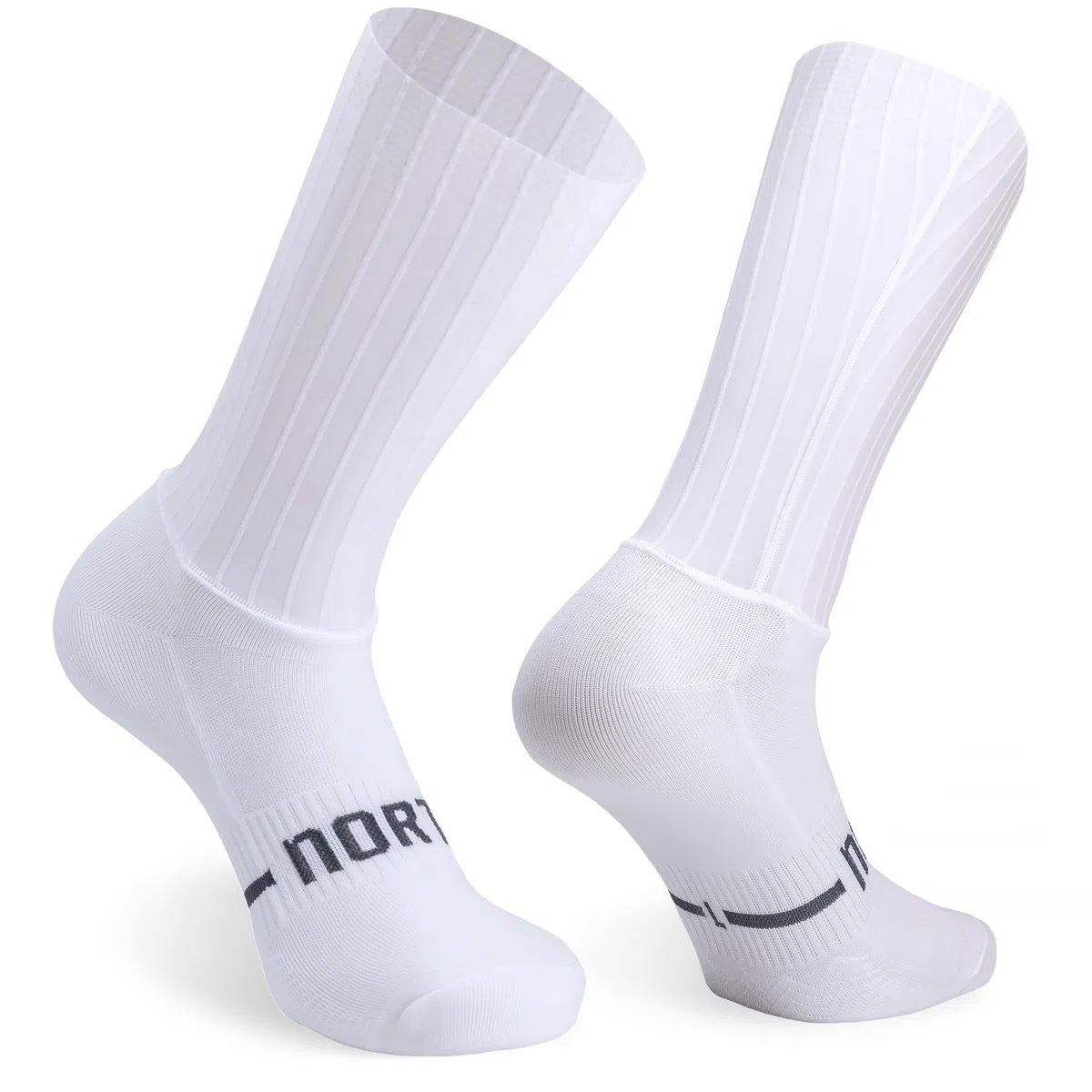 NORTEI Calzini Ciclismo Aero Bianche, Polsino Alto in Silicone Compressivo, Anti-Vescica e Traspiranti, Calzino da Allenamento e Competizione su Strada e MTB Estive