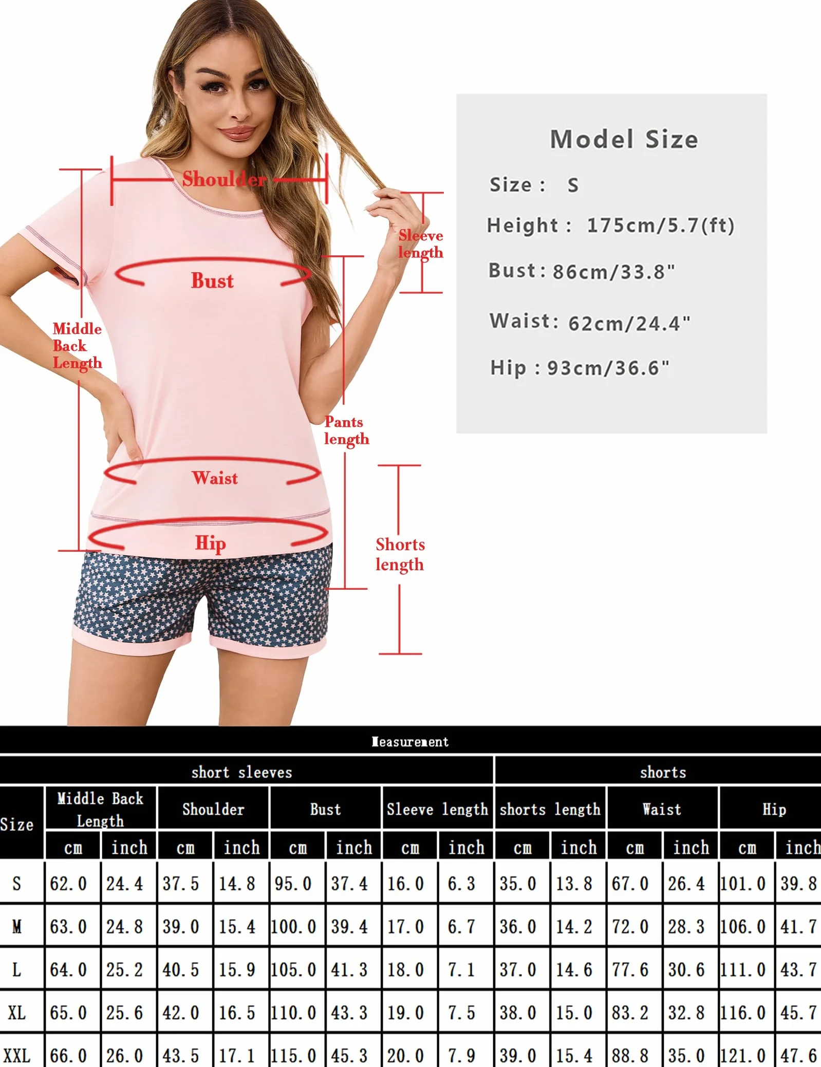 Litherday Pigiama Donna Cotone Estivo Corto Due Pezzi con Maglia Girocollo e Pantaloncini Morbido Leggero da Casa e da Notte Donna Pigiama Corto Donna S-XXL
