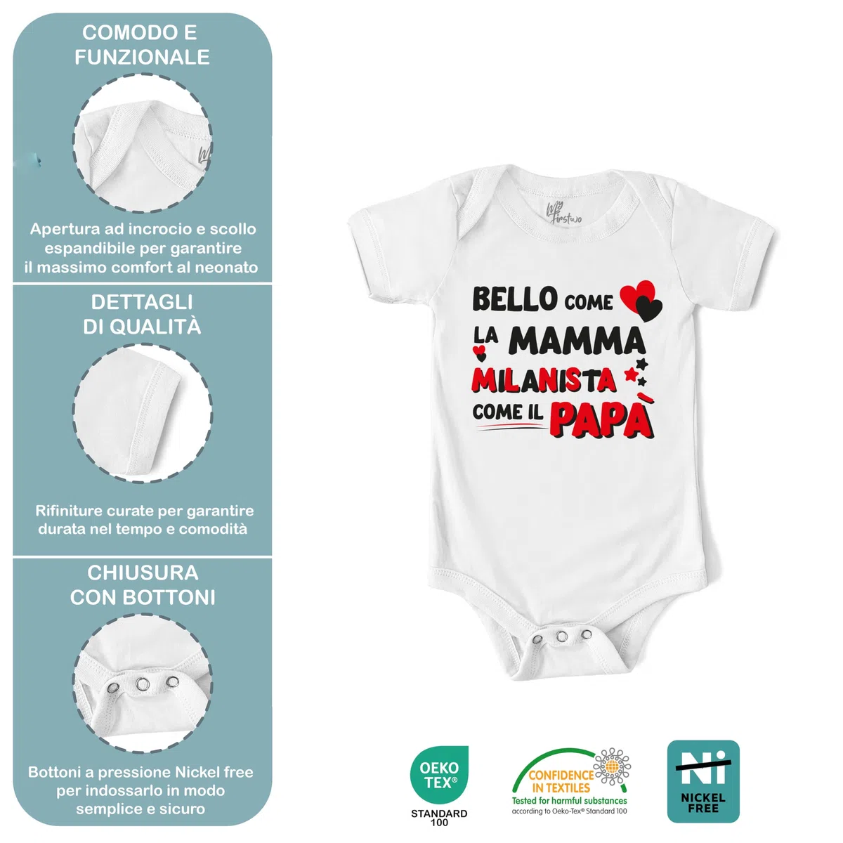 Body Neonato Bello come la Mamma Milanista come il Papà – Body Divertente Manica Corta Bimbo 100% Cotone Morbido e Traspirante – Simpatica Idea Regalo Baby Shower