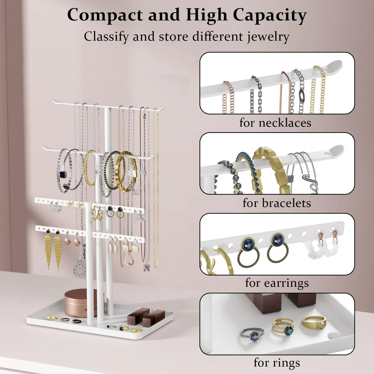 pickpiff Porta Collane e Gioielli da Comodino - 32 cm Espositore Organizer con Appendere e Appenditi per Orecchini Lunghe