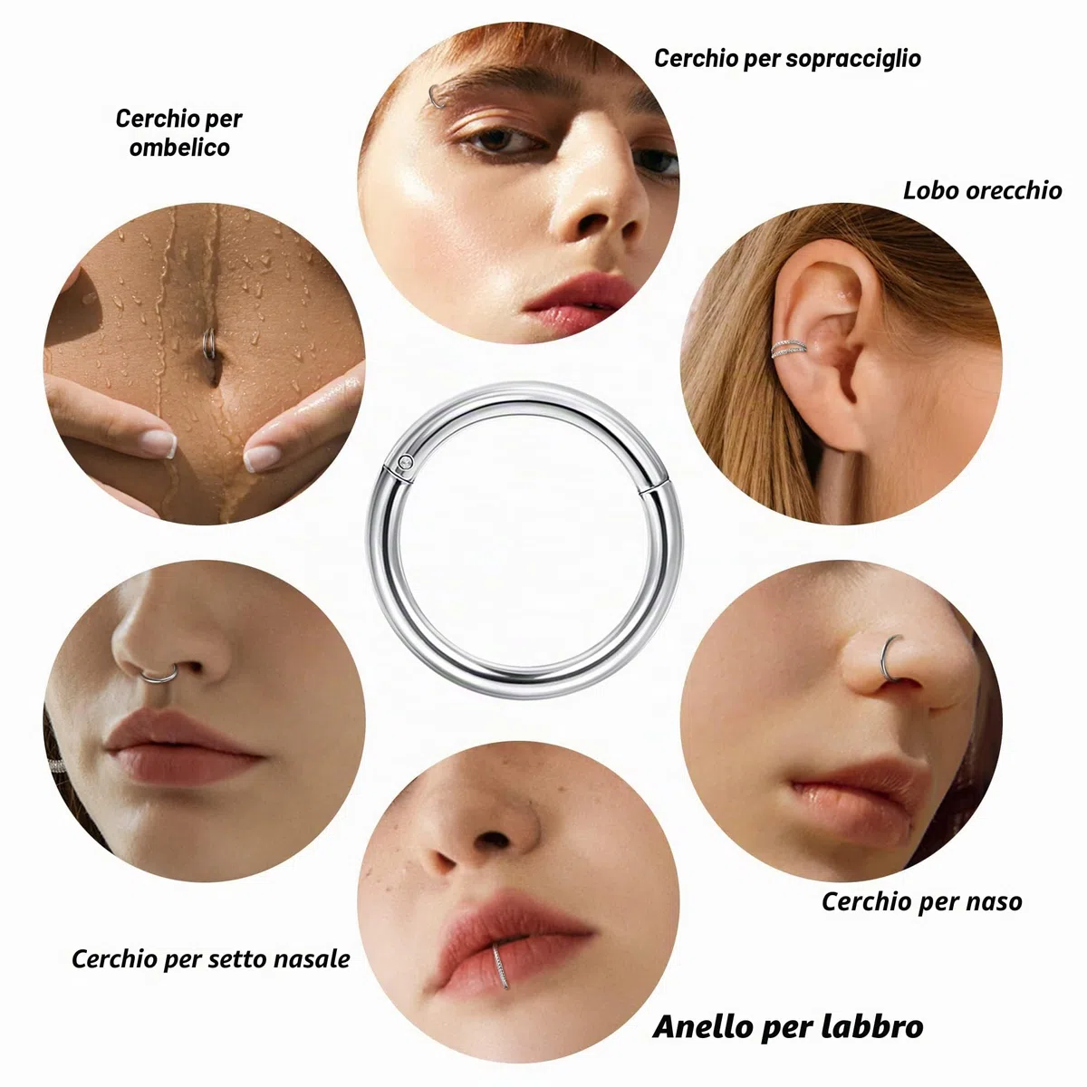 Diamday 5 Pezzi di Piercing al Naso in Acciaio Chirurgico 18G 16G per Donne Anelli a Forma di Fiocco con Zirconia Anelli di Setto Articolati con Chiusura a Scatto Gioielli per Piercing 8mm 10mm