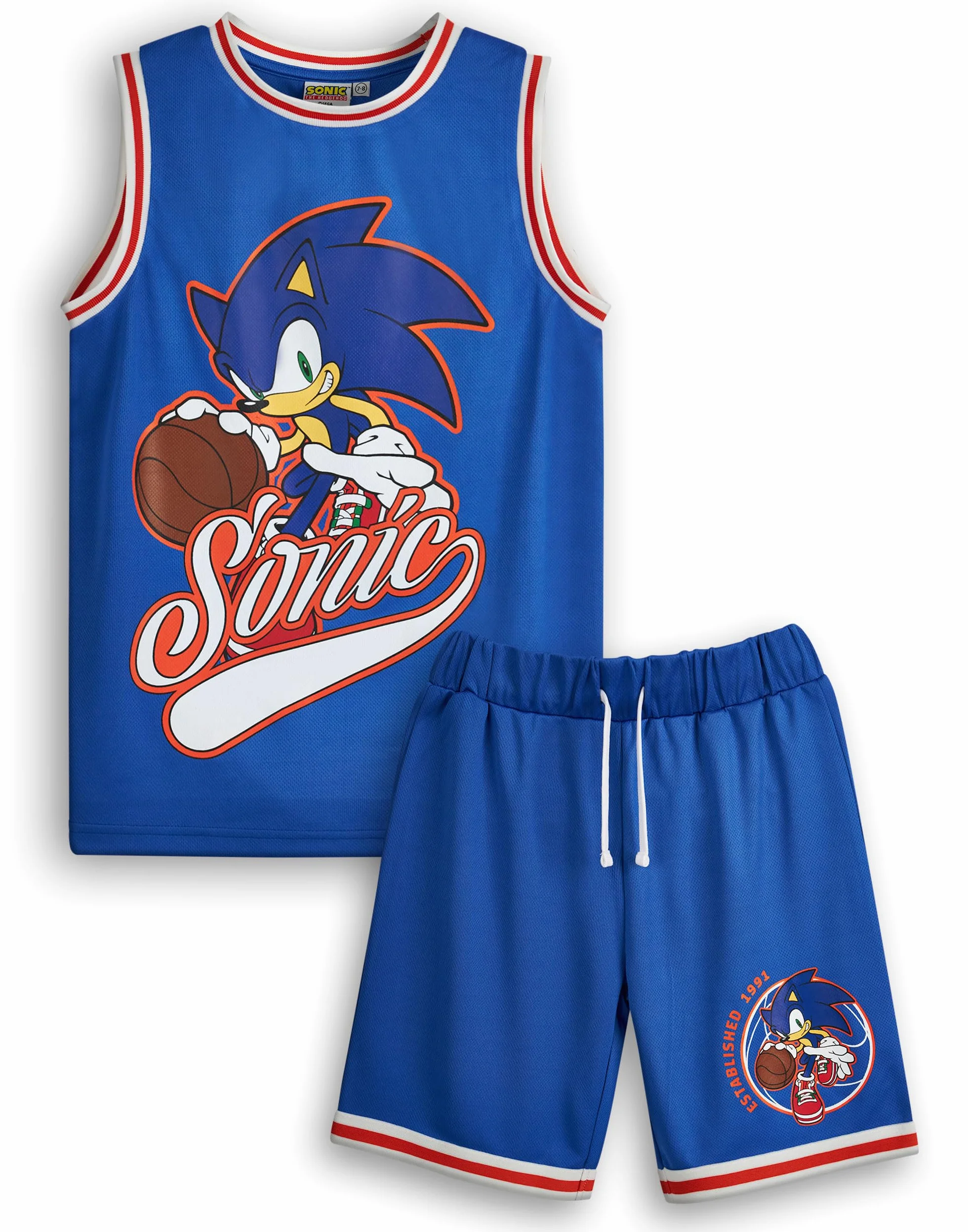 Sonic The Hedgehog Set di maglie e pantaloncini da basket per ragazzi | Completo sportivo a due pezzi per bambini in blu | Pacchetto per bambini