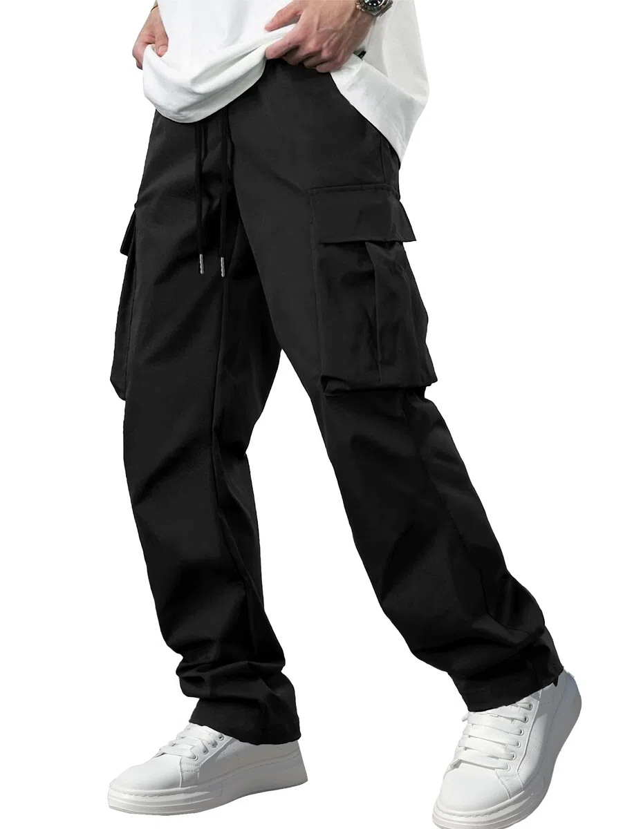 Comdecevis - Comdecevis Men's Casual Cargo Pants Workout Joggers Stretch Sweatpants Hiking Drawstring Tactical Pants with Multi Pockets, Pantaloni Casual Uomo
