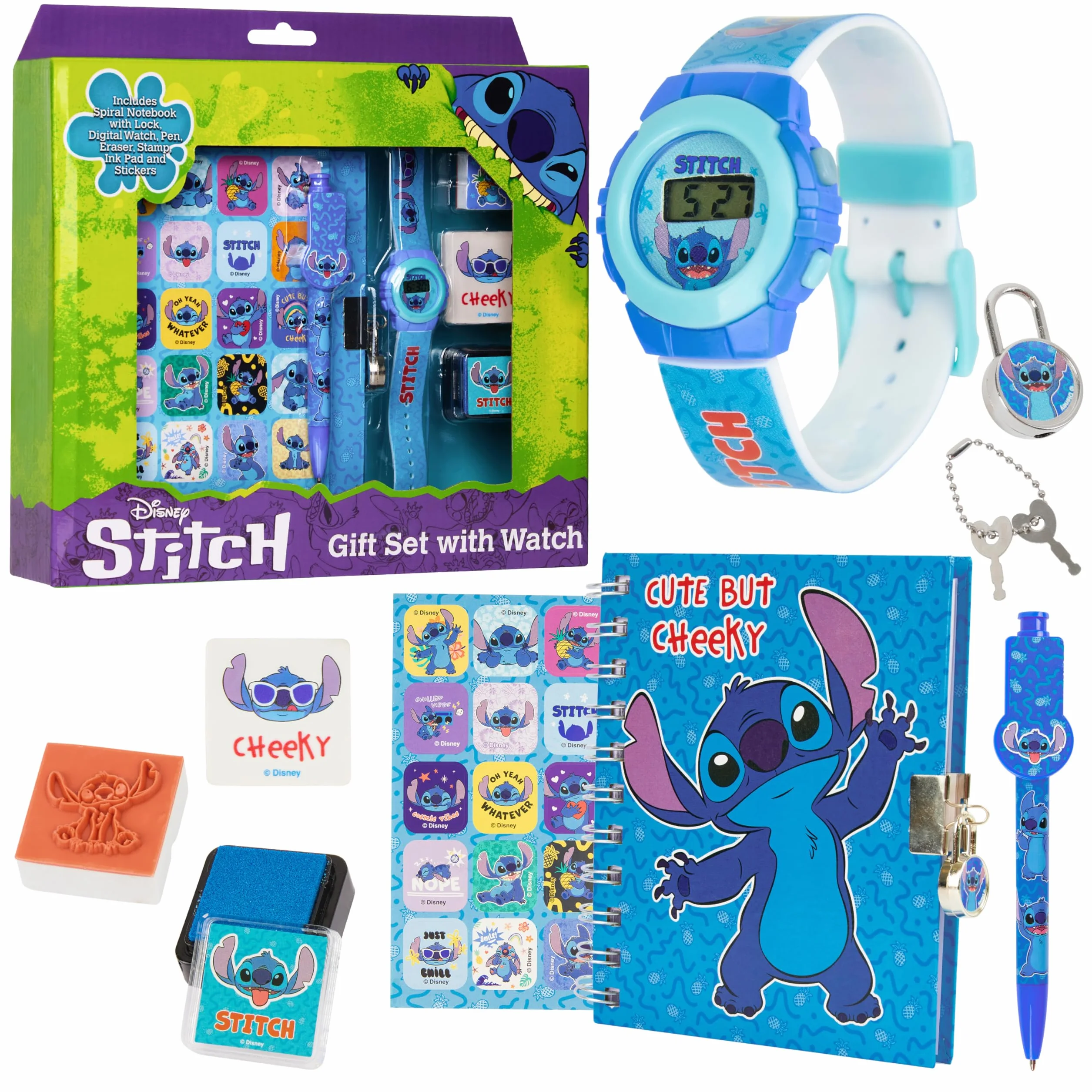 Disney Stitch Orologio Digitale Bambino & Accessori Set, Orologi Diario Timbro