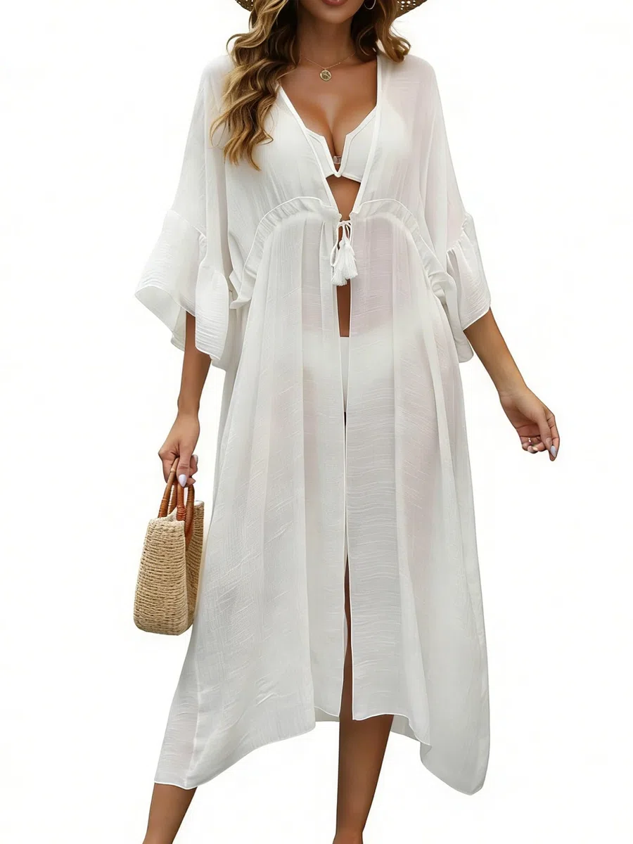 Copricostume Mare Donna Elegante Kimono Lungo Abito da Spiaggia Vestiti da Spiaggia Lunghi Prendisole Bikini Cover Up Estivo Scollo a V Costume da Bagno