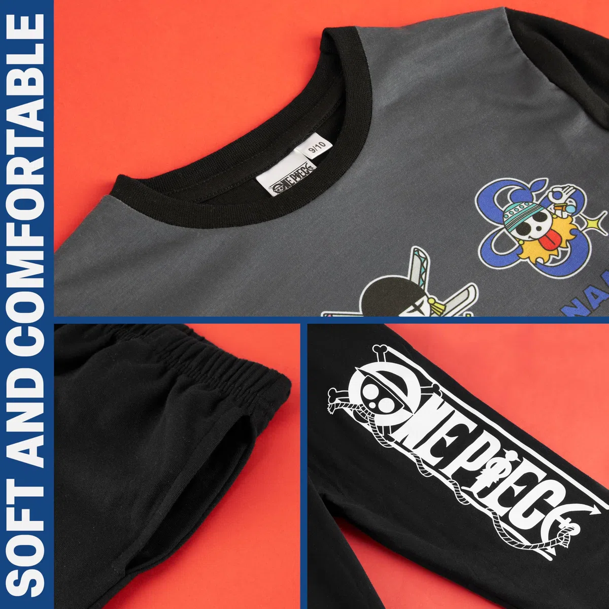 One Piece Pigiama Bambino Set, Lungo Pigiami Bambini T-Shirt e Pantaloni, Abbigliamento da Casa Set, Regalo Ragazzo