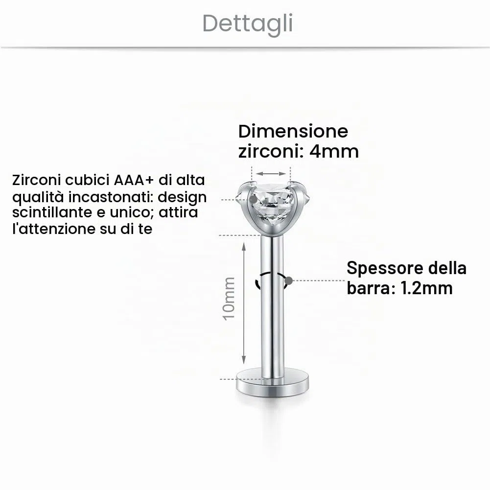 MODRSA 16G 2-4mm Chiaro CZ Labret Piercing Labbro Acciaio Chirurgico Trago Helix Orecchio Piercing Anello 6-10mm 9 Pezzi