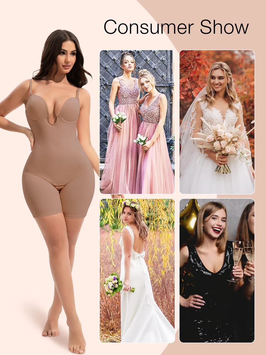 Slimers Backless Shapewear Controllo della pancia: Body modellante con scollo profondo a schiena bassa - Reggiseno snellente integrato modellante per tutto il corpo donna