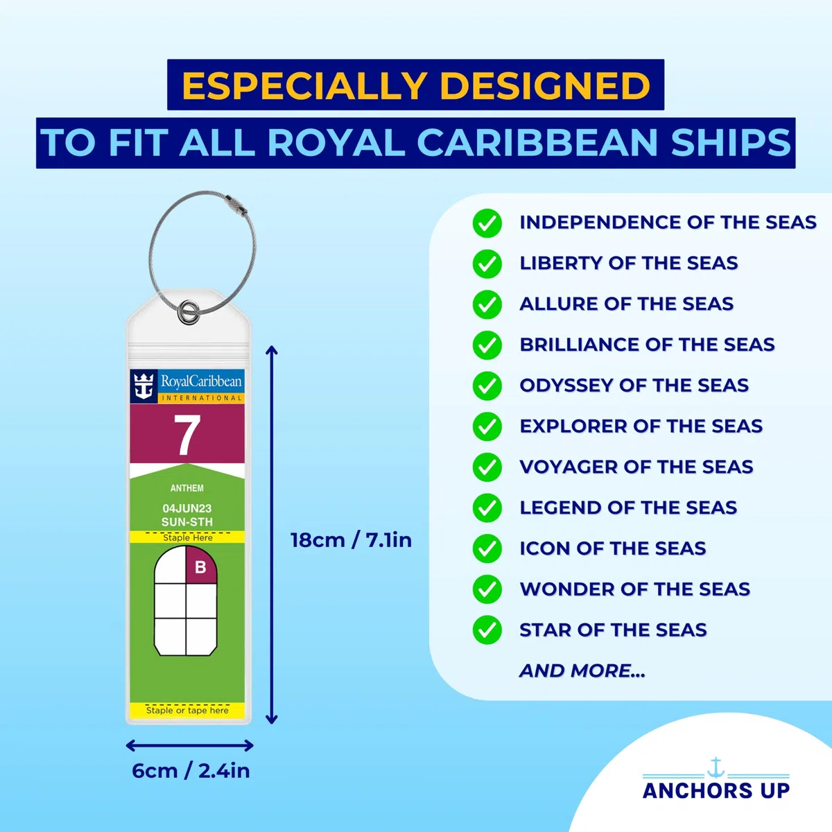 Royal C. e Celebrity Cruise - Porta etichette per bagagli [confezione da 4] - Plastica impermeabile e resistente con passanti in acciaio - Adatto a tutte le navi Royal Caribbean e Celebrity per