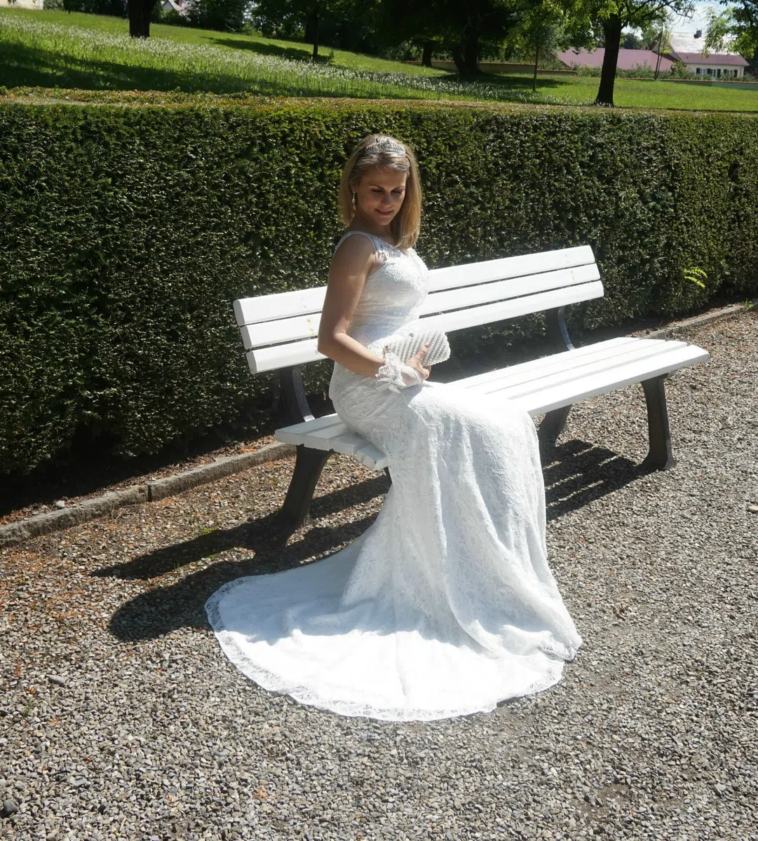 Abito da sposa in pizzo, abito da sposa, abito da sposa, con strass, sirena, 34 36 38 40 Mermaid avorio 42