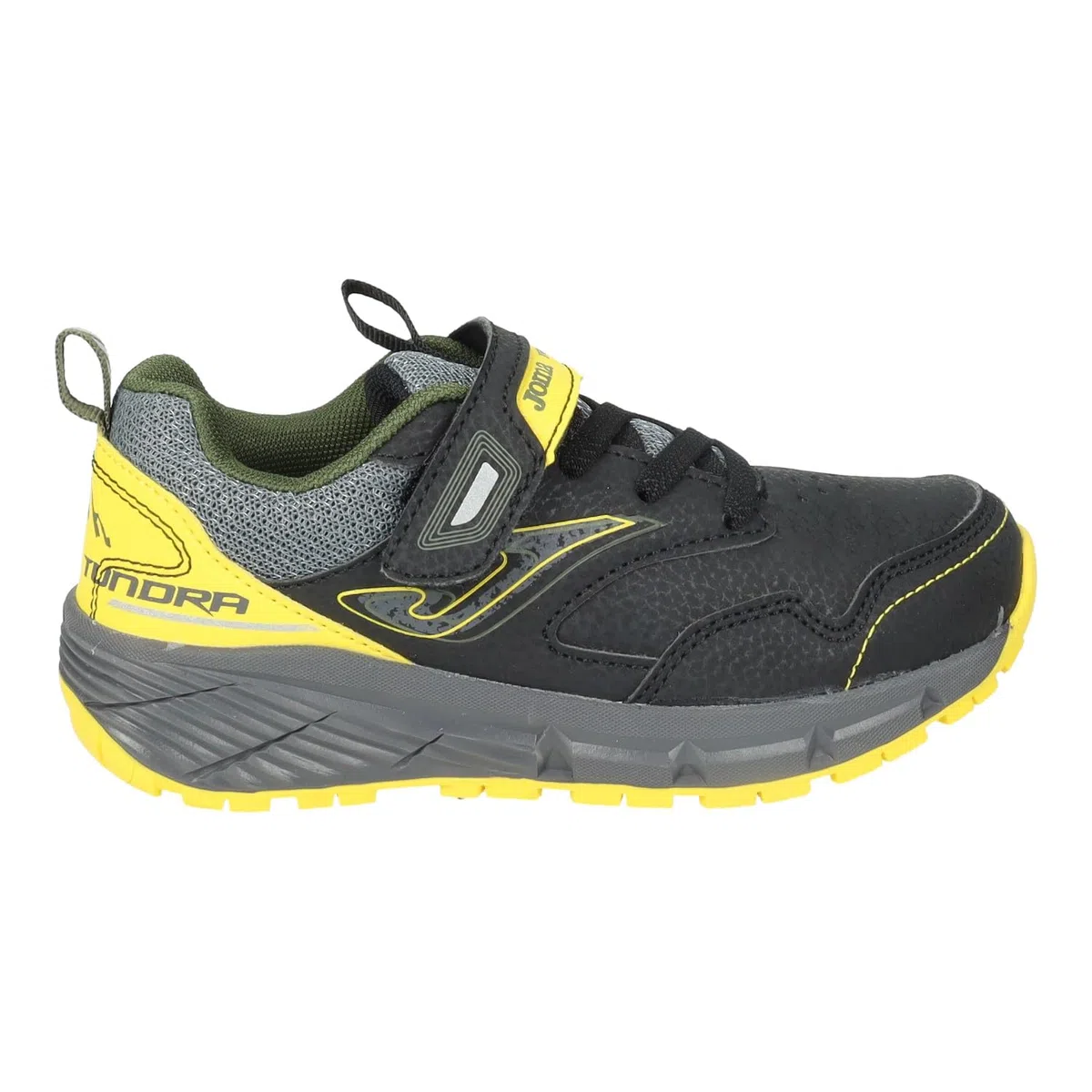 Joma Tundra Jr Scarpe da bambino nere e gialle con lacci e velcro