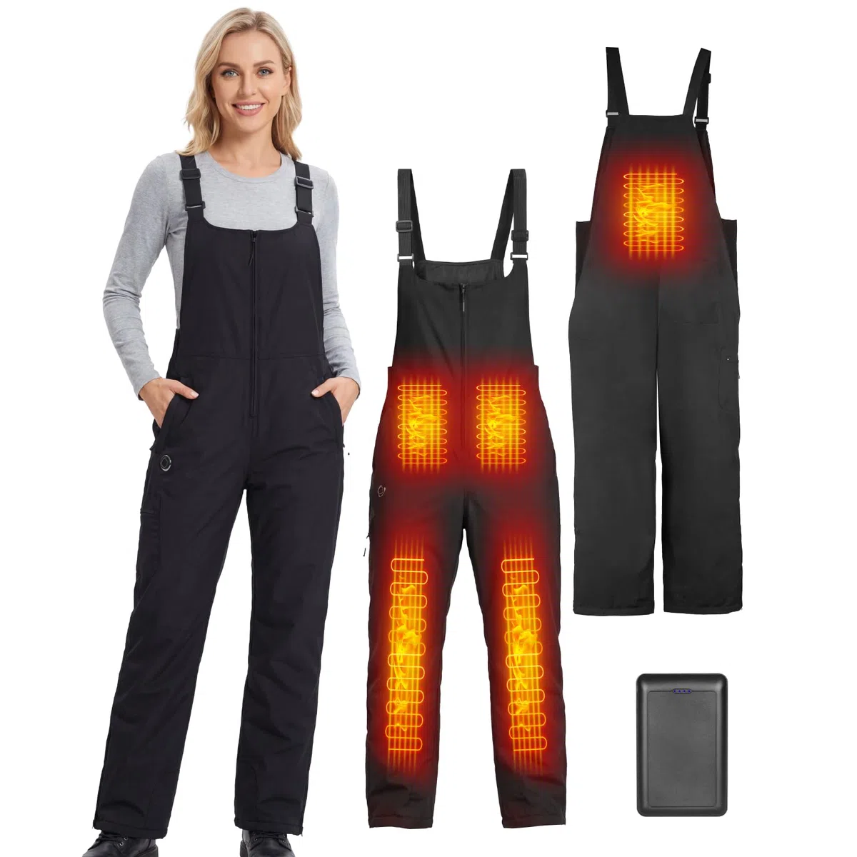 Salopette da Donna da Sci Riscaldabili Pantaloni Neve Impermeabili Antivento con Batteria 16000mAh Pantaloni da Lavoro Riscaldate Iinvernali, con Lampo & 4 Tasche, per Attività All'aperto