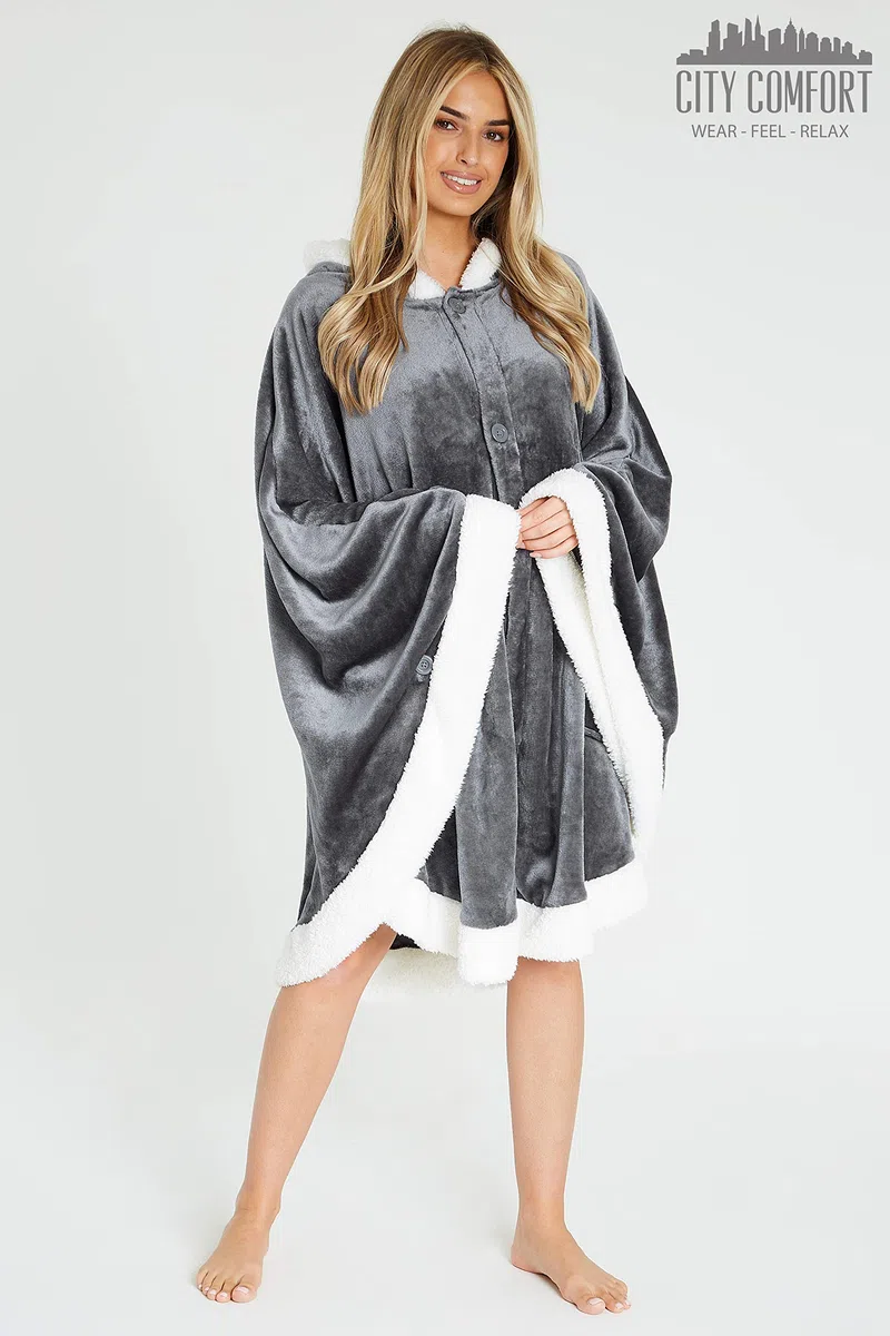 CityComfort Felpa Coperta con Cappuccio da Donna, Poncho in Pile Oversize, Mantella Plaid Indossabile