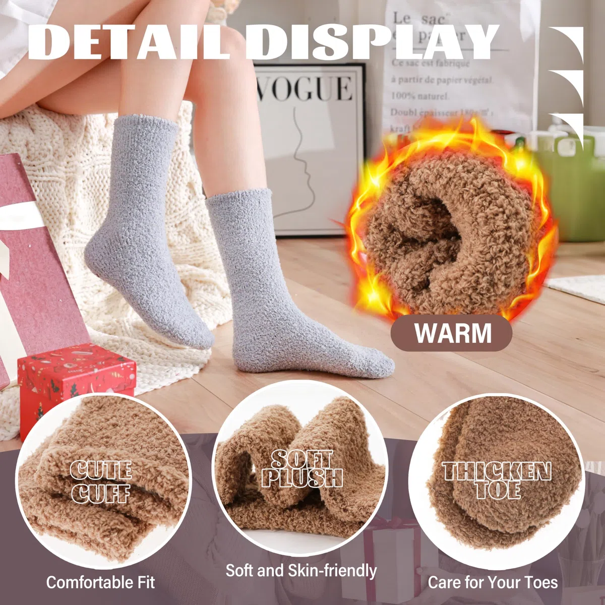 ANTSANG 5 Paia Calzini Fuzzy per Donna Uomo Pantofole Accoglienti Morbide Caldi Invernali Spessi Peluche Calzini Crew