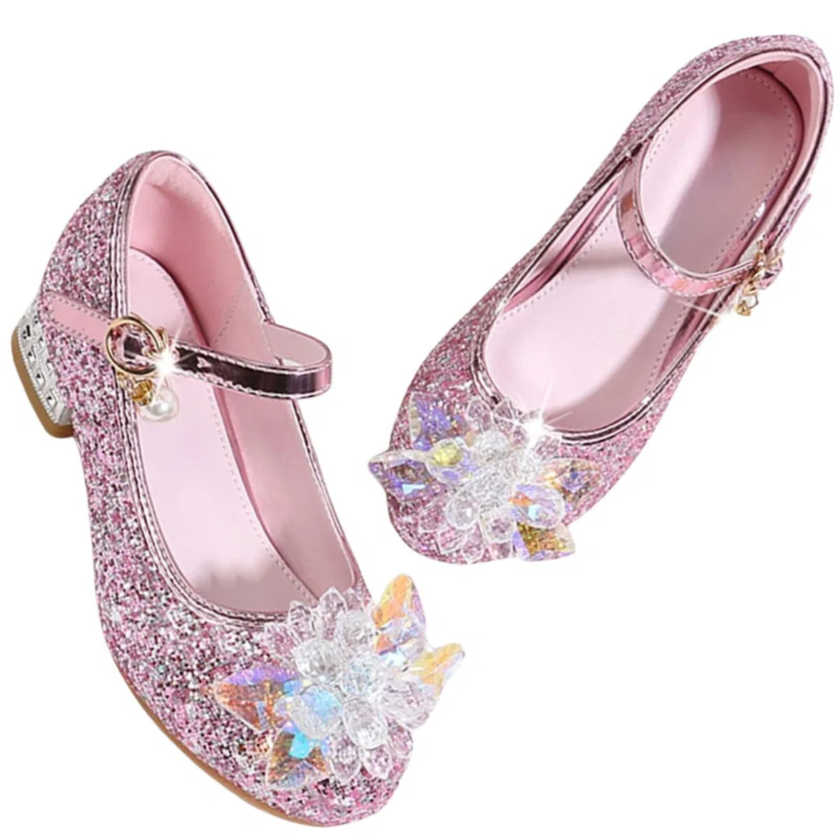 Scarpe con Tacco Bambina da Principessa Danza Latina Bambini Tacchi Paillettes Scarpe Eleganti Cerimonia Carnevale