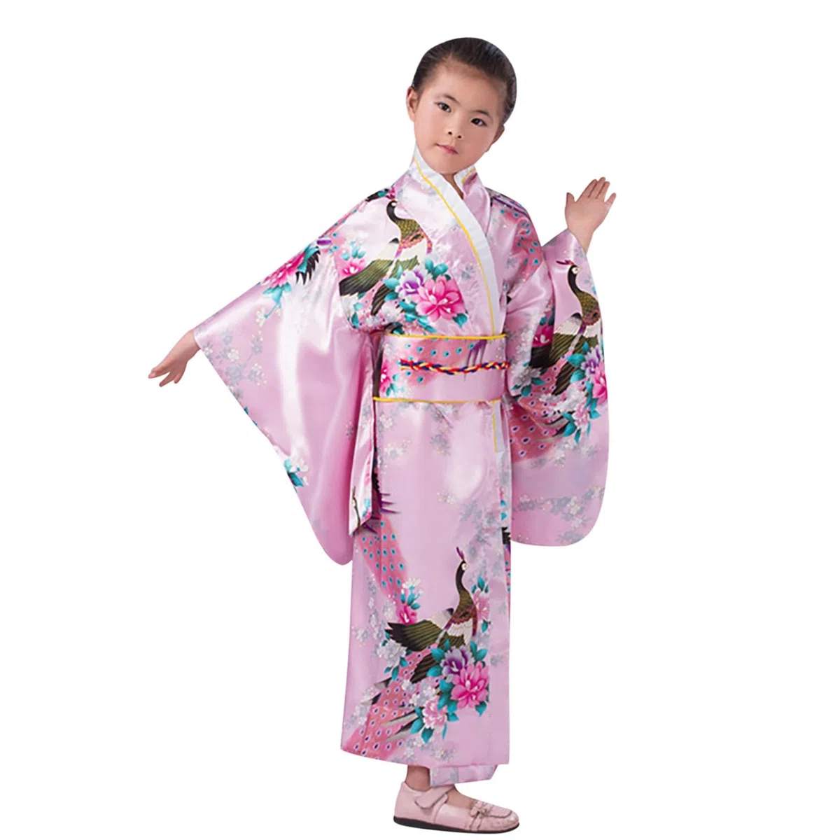 Bambini Kimono Giapponese Geisha Yukata Cardigan Tradizionale Floreale Kimono Bambina Ragazze Elegante Vestaglia Lunga Vintage Accappatoio Tradizionale Giapponese Abito con Cintura