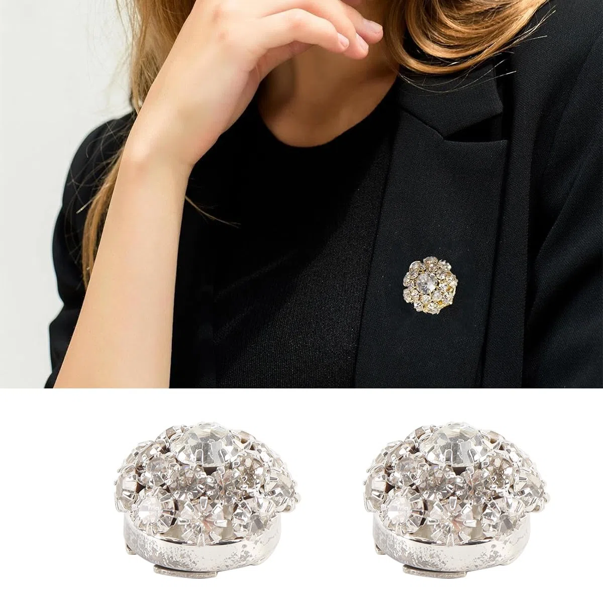 Ubric 5 copribottoni con strass, maniche a fiore di cristallo, clip rimovibili per camicia, abiti, smoking, camicie, accessori argento