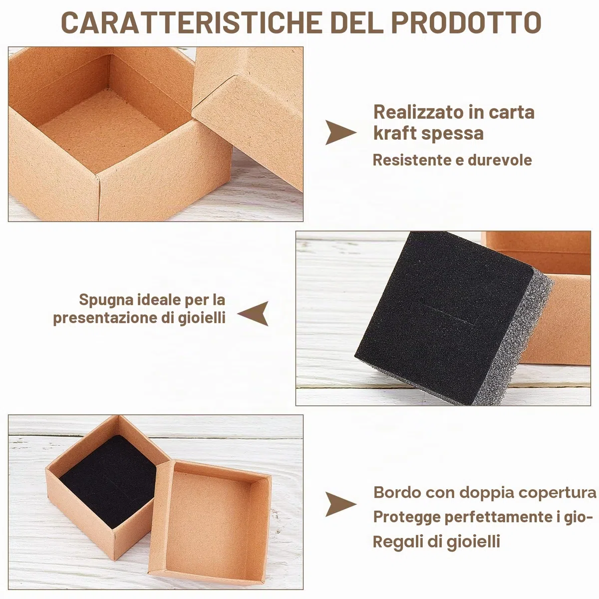 NBEADS 24 Pezzi Scatola per Gioielli, Contenitore di Regalo Al Dettaglio di Carta di Scatole di Gioielli di Cartone Marrone Kraft per Anniversari, Matrimoni O Compleanni, 5X5X3cm