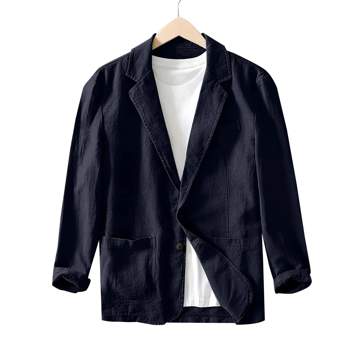 Generisch Giacca casual da uomo, effetto lino, leggera giacca per il tempo libero per un look intelligente e casual | Moderno blazer estivo con chiusura a due bottoni