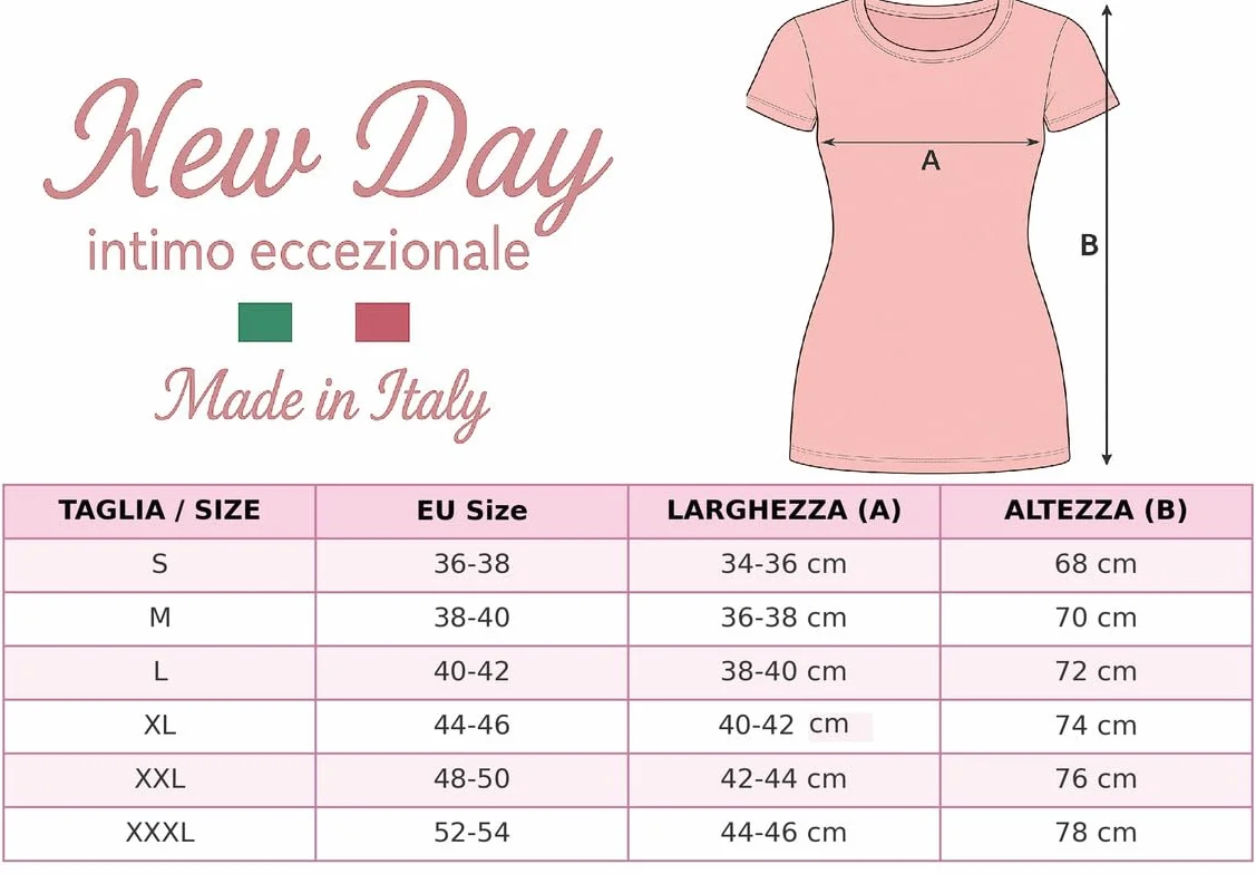 New Day intimo eccezionale Made in Italy- 3 Maglie Intime per Donna Manica Corta con Pizzo macramé o Bordo Raso in 100% Puro Cotone