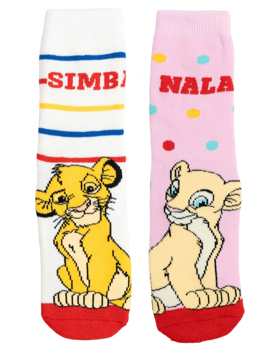 Disney Il re dei leoni calzini in ABS per bambine – Calzini antiscivolo per bambini, bianco/rosa (confezione da 2)